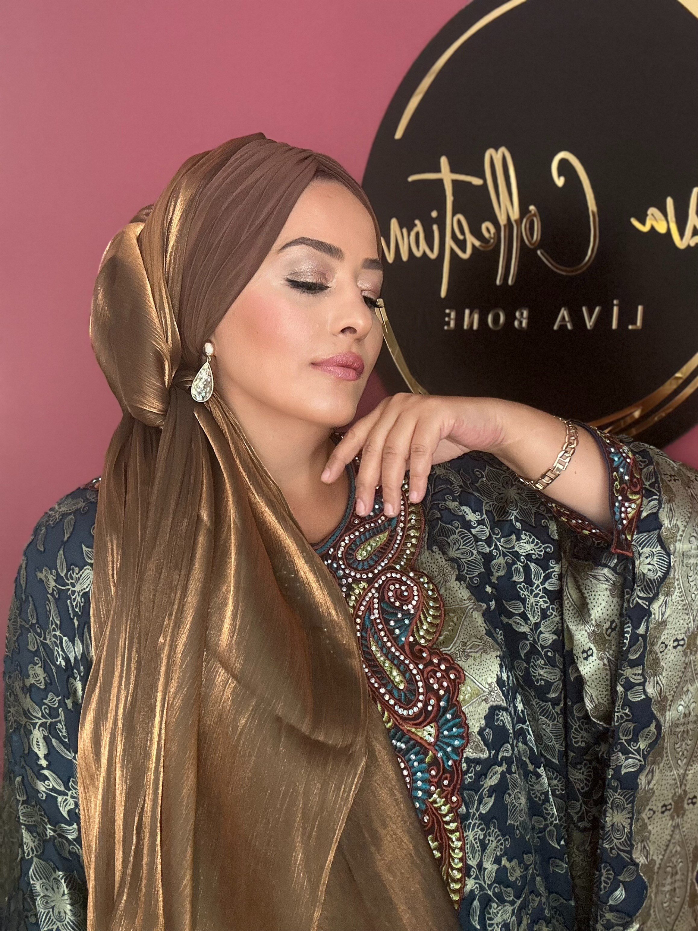 SICAK ÇİKOLATA ORGANZE ŞALLI DRAPE DOLGULU BONEŞAL 