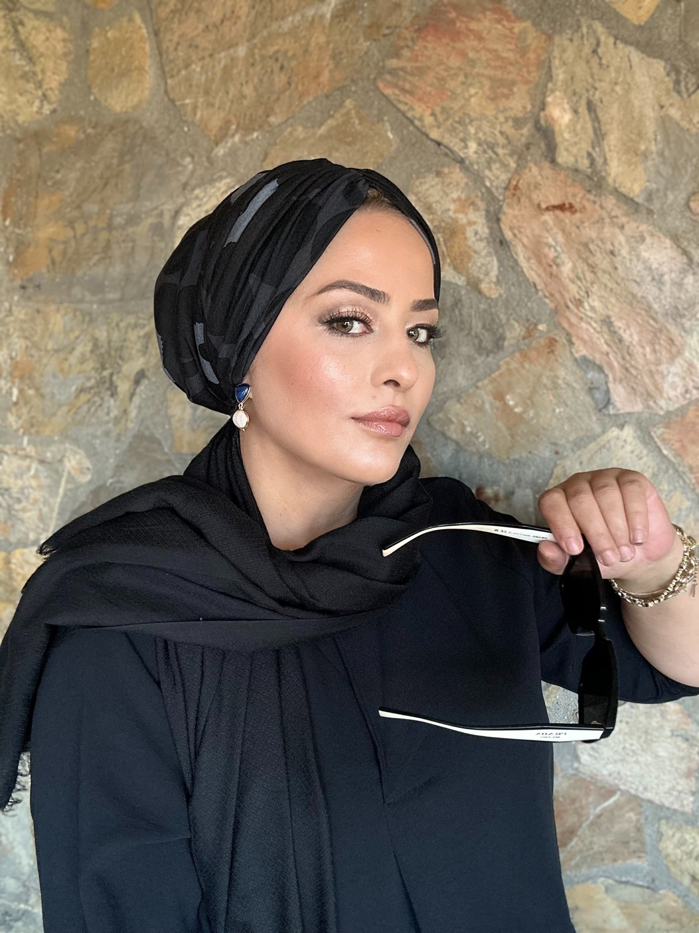 SİYAH GRİ DESENLİ DRAPE DOLGULU BONE