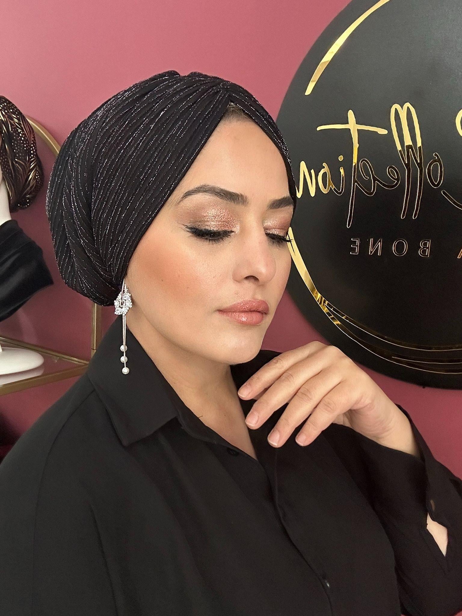 SİYAH GÜMÜŞ SİMLİ DRAPE DOLGULU BONE