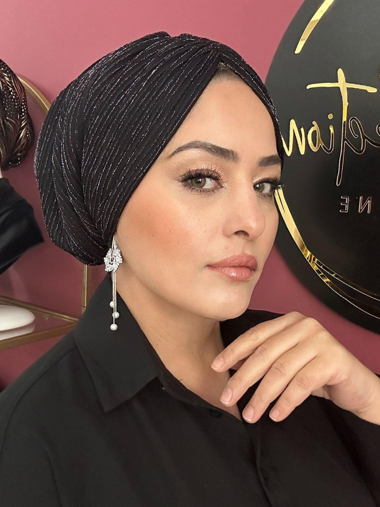 SİYAH GÜMÜŞ SİMLİ DRAPE DOLGULU BONE