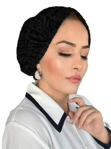 SİYAH KADİFE JAKARLU DOLGUSUZ BONE