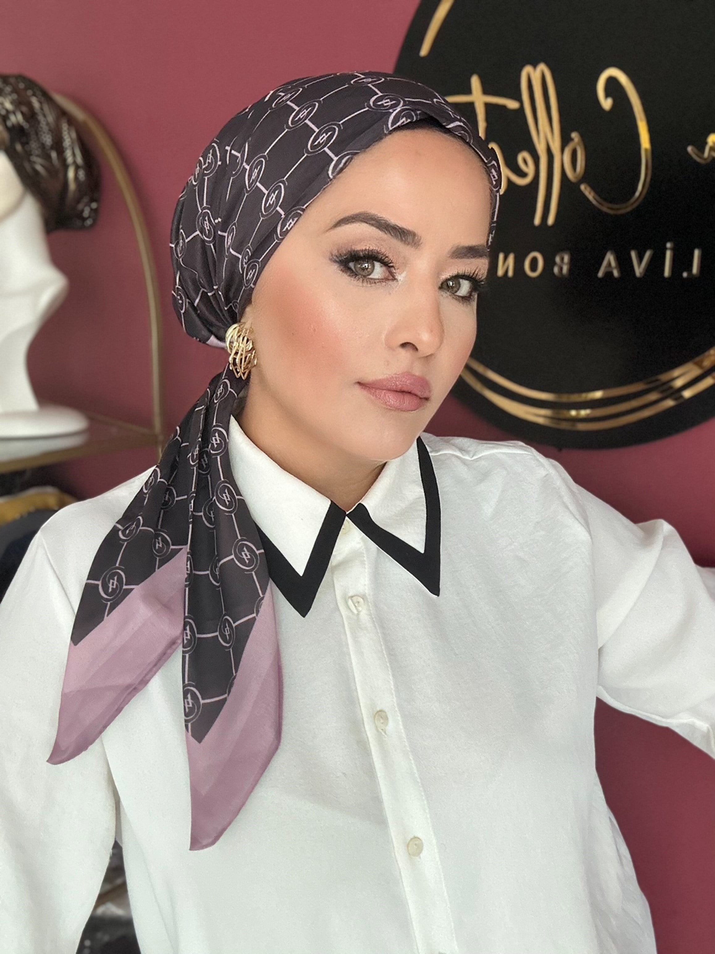 SİYAH  PUDRA VK DESEN EŞARP BONE