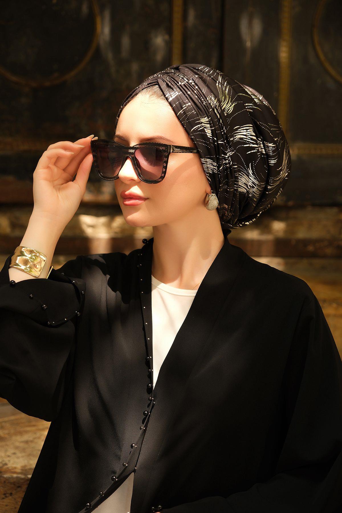 SİYAH VARAKLI DRAPE MODEL DOLGULU BONE