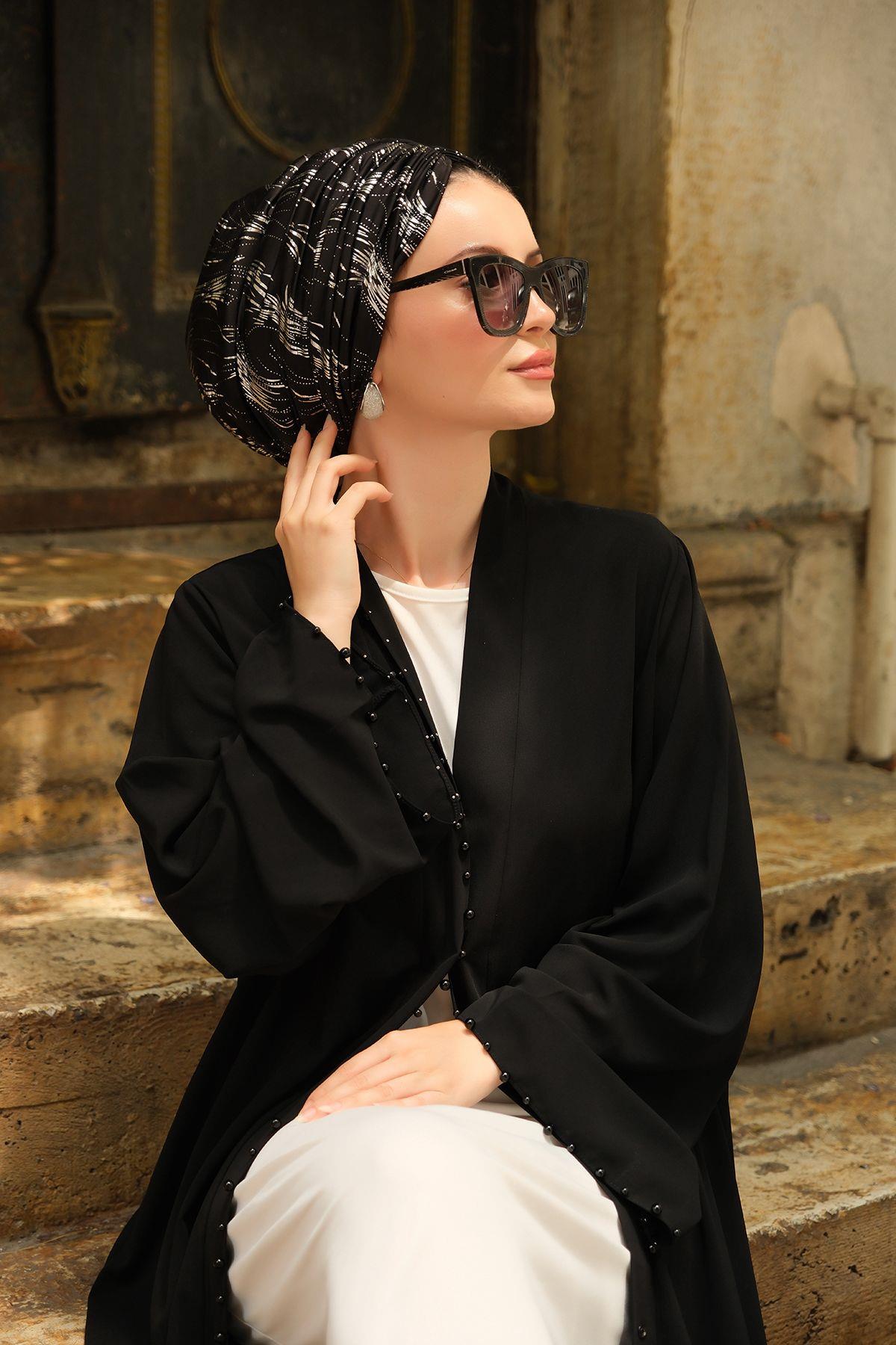 SİYAH VARAKLI DRAPE MODEL DOLGULU BONE