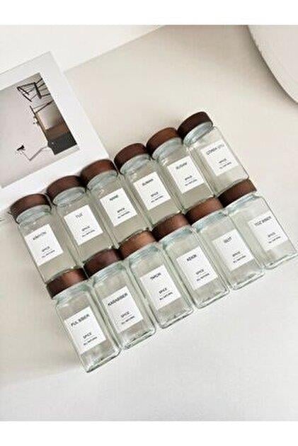 12'li Akasya Kapaklı Cam Baharatlık 120ML Akasya Kare Baharatlık