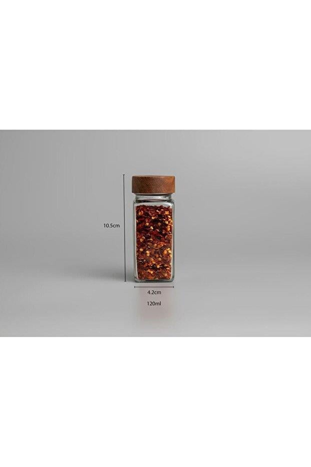 12'li Akasya Kapaklı Cam Baharatlık 120ML Akasya Kare Baharatlık