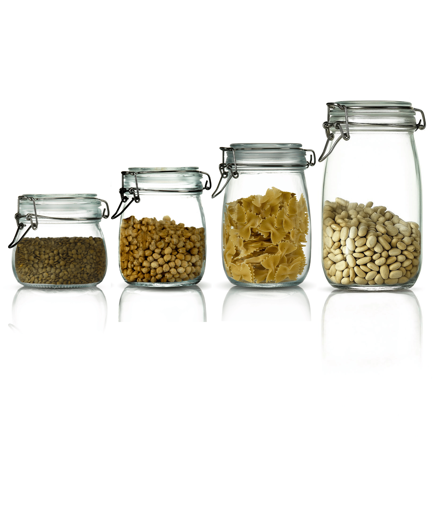 4'lü Set Korken Kavanoz Vakumlu Kilitli Cam Saklama Kavanozu 500 ml - 750 ml - 1000 ml - 1500 ml