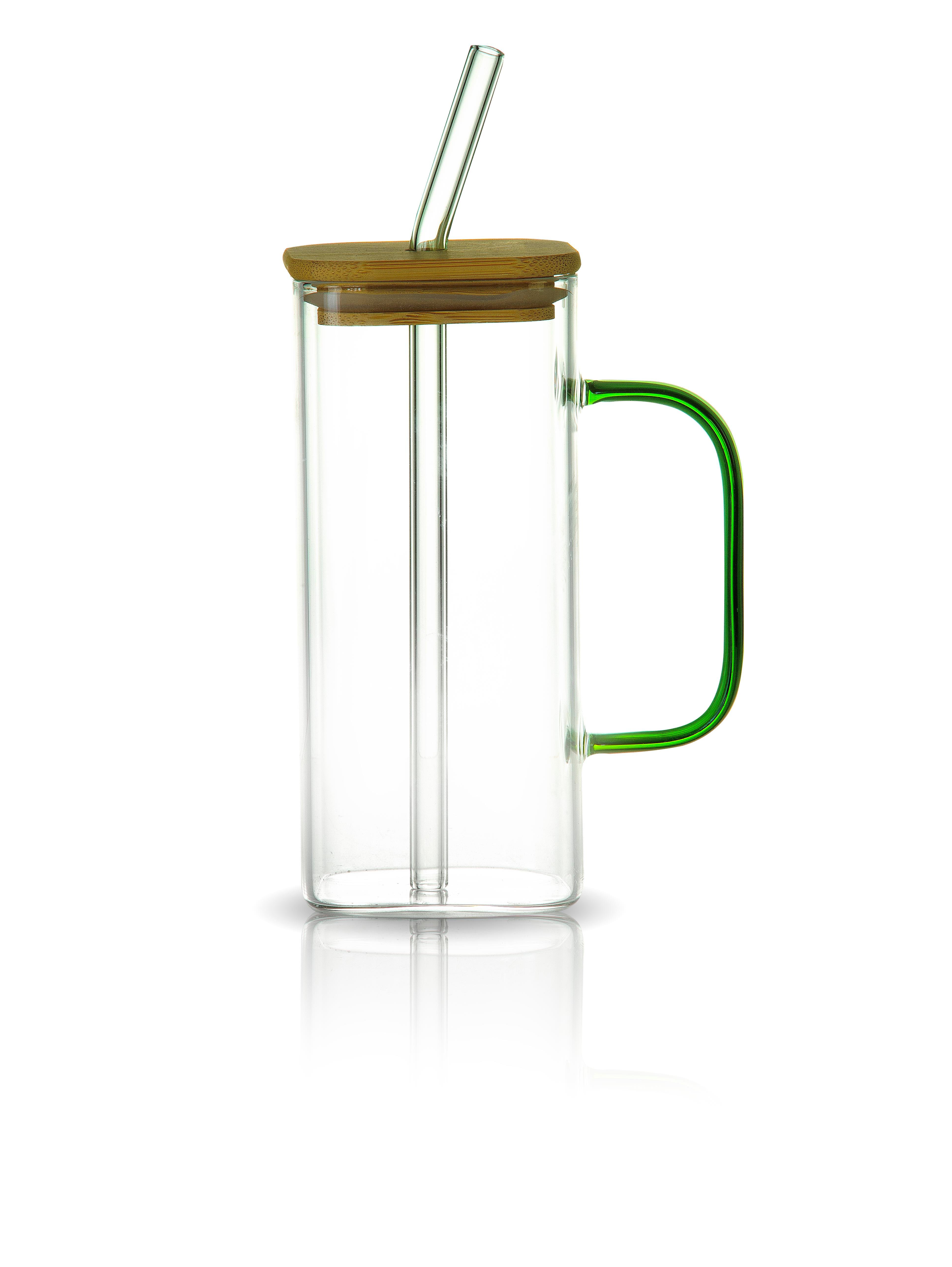 Bambu Kapaklı Isıya Dayanaklı Cam Kupa 400ml