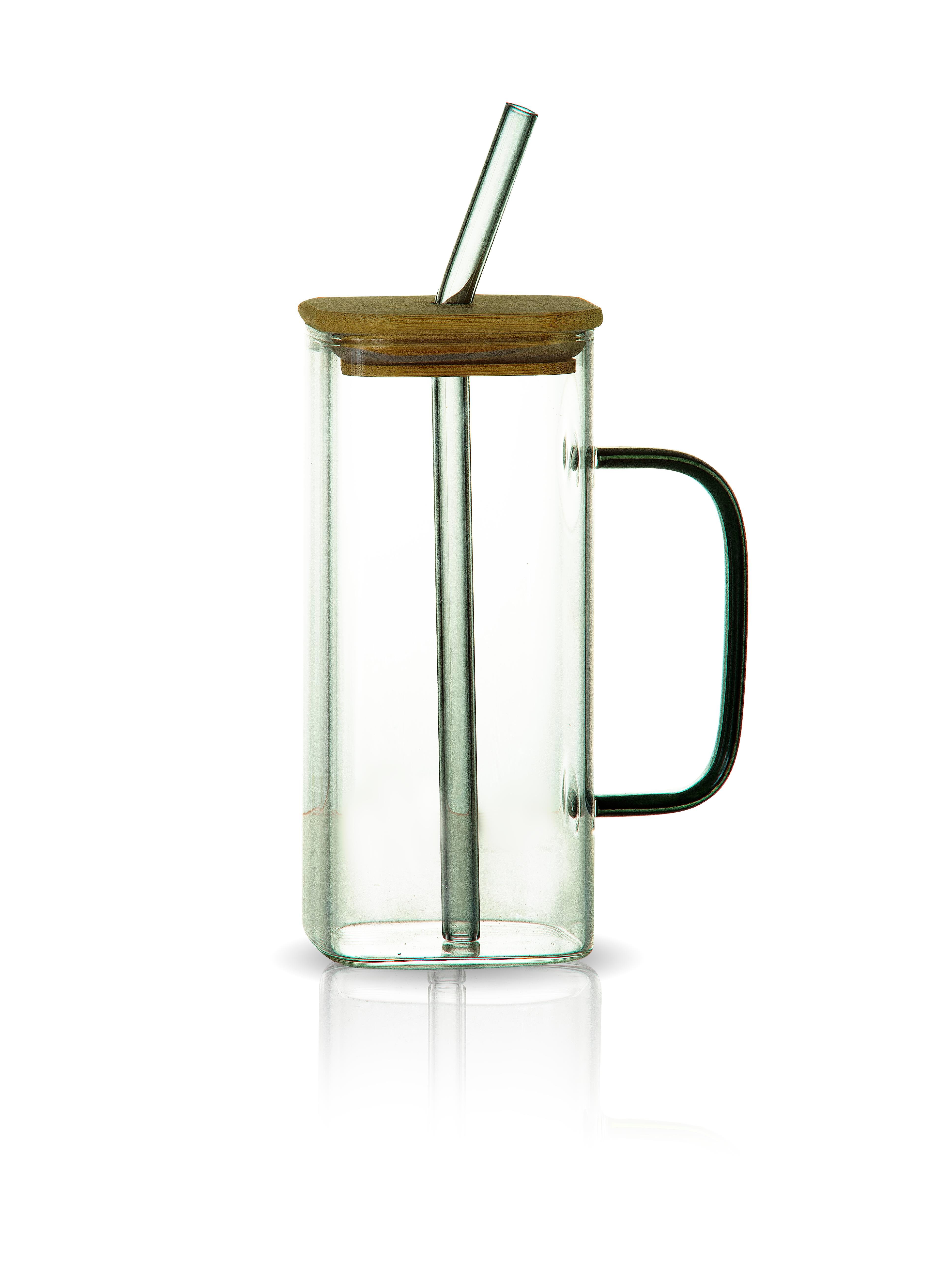 Bambu Kapaklı Isıya Dayanaklı Cam Kupa 400ml - Siyah