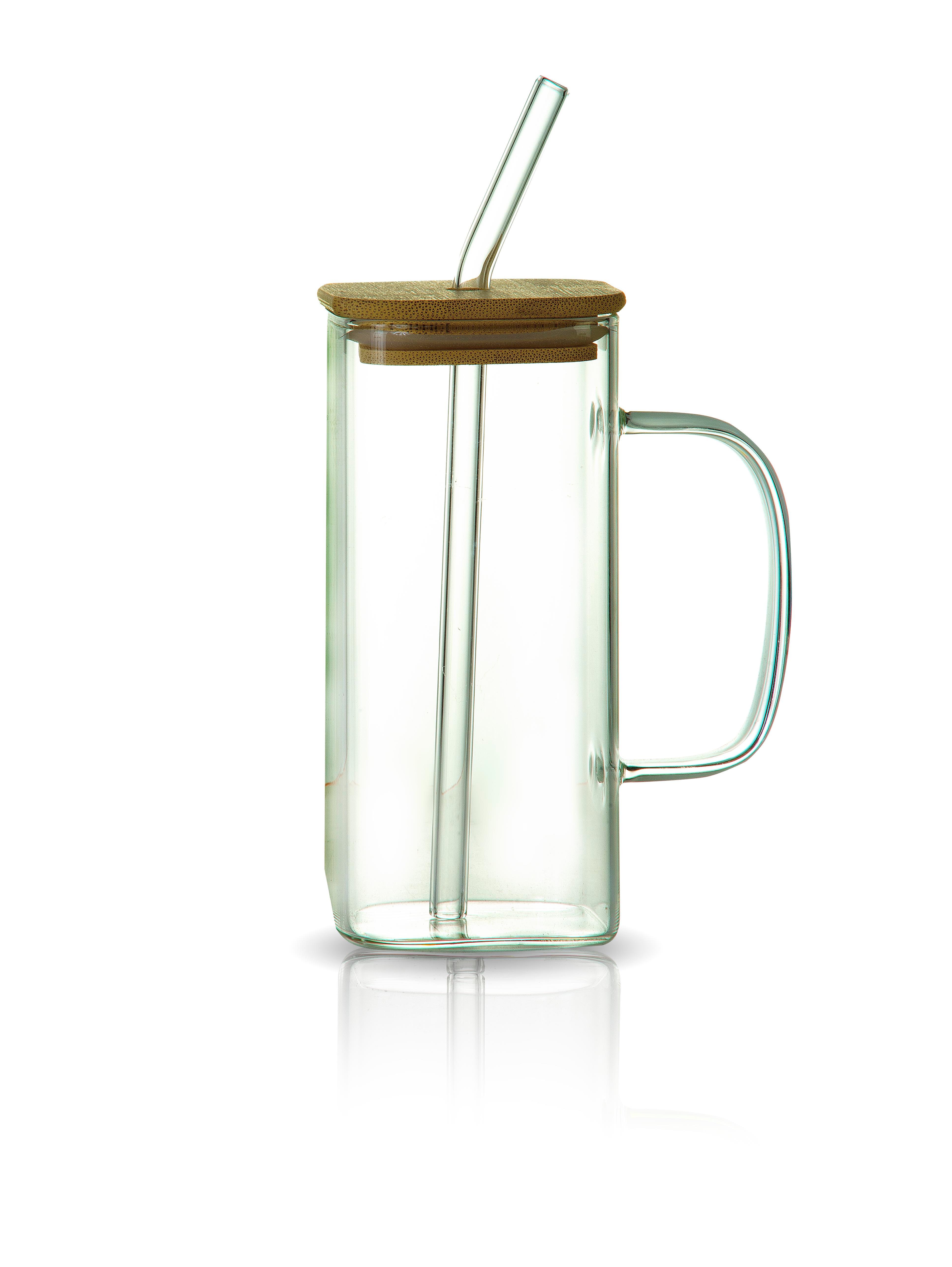 Bambu Kapaklı Isıya Dayanaklı Cam Kupa 400ml - Beyaz
