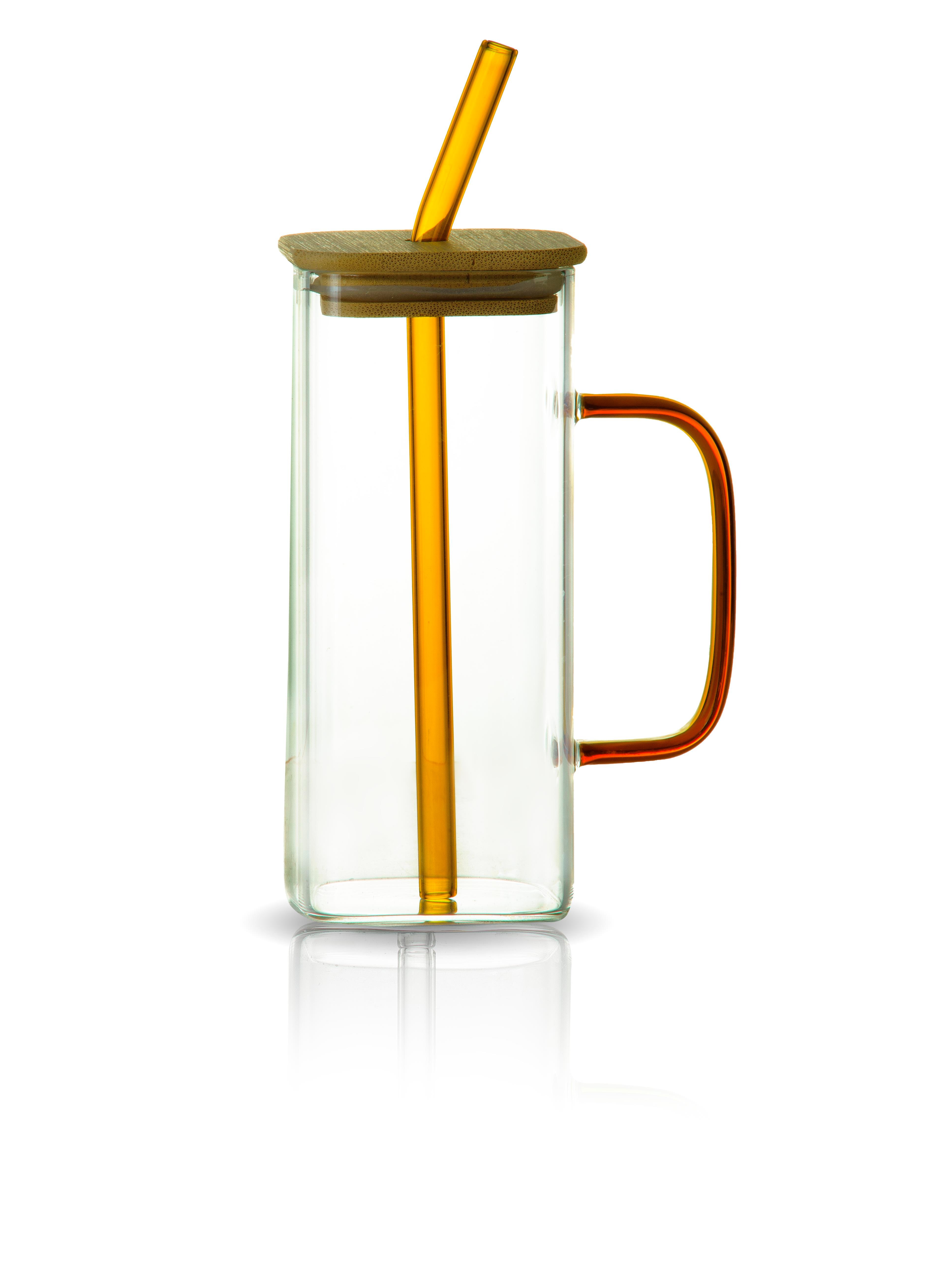 Bambu Kapaklı Isıya Dayanaklı Cam Kupa 400ml - Kırmızı