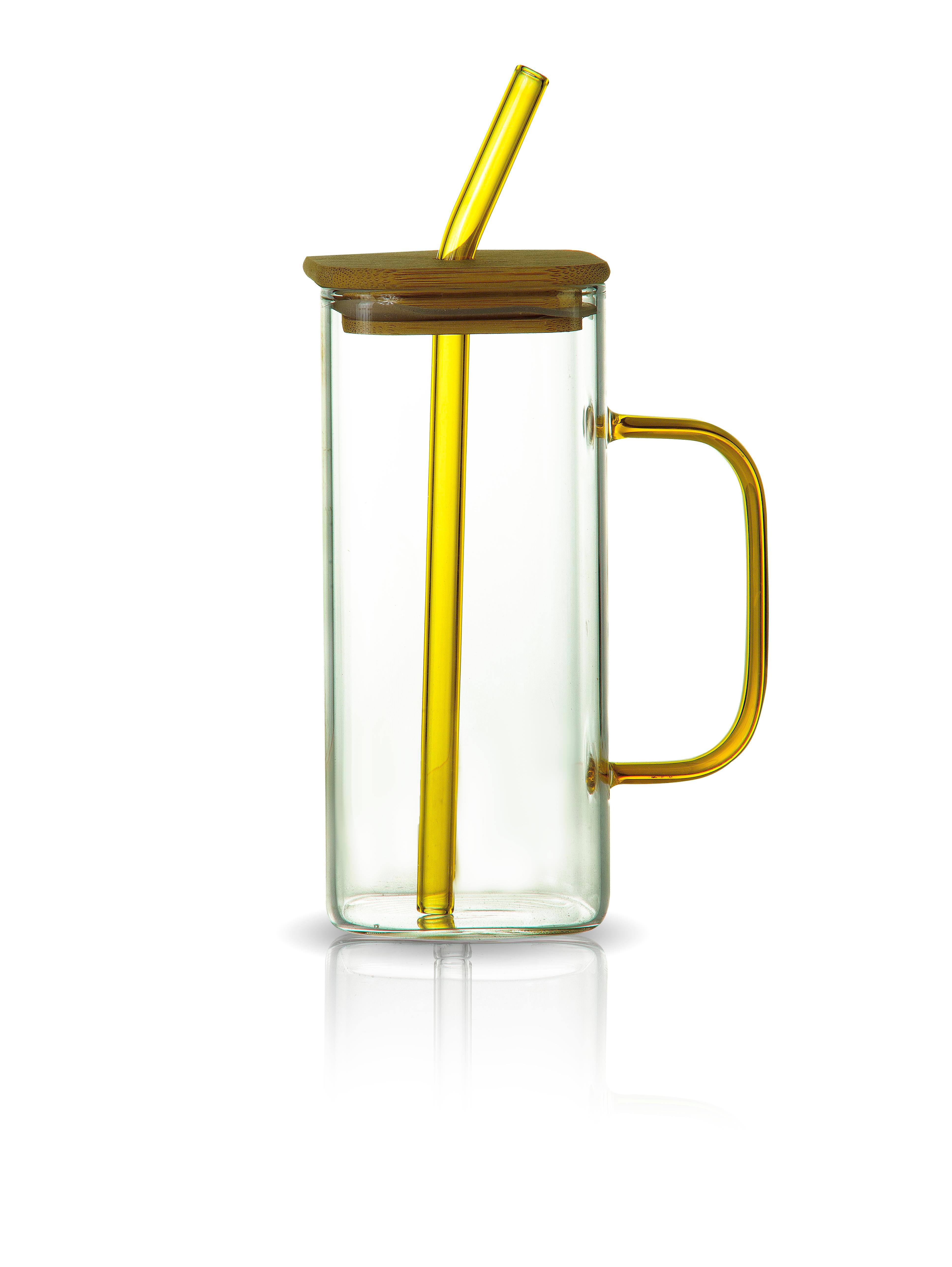 Bambu Kapaklı Isıya Dayanaklı Cam Kupa 400ml