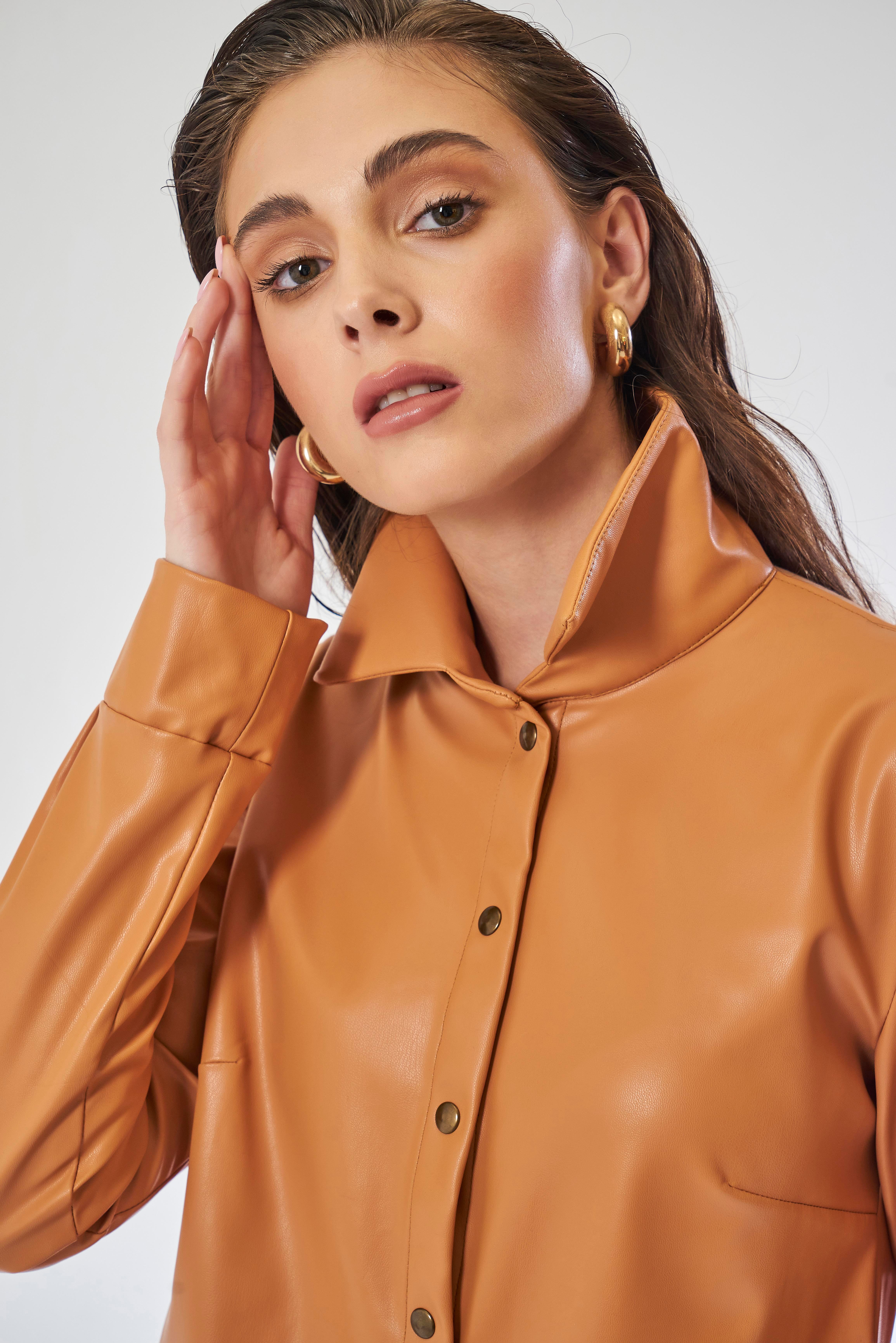 Ares Shirt Dress - Deri Gömlek Elbise