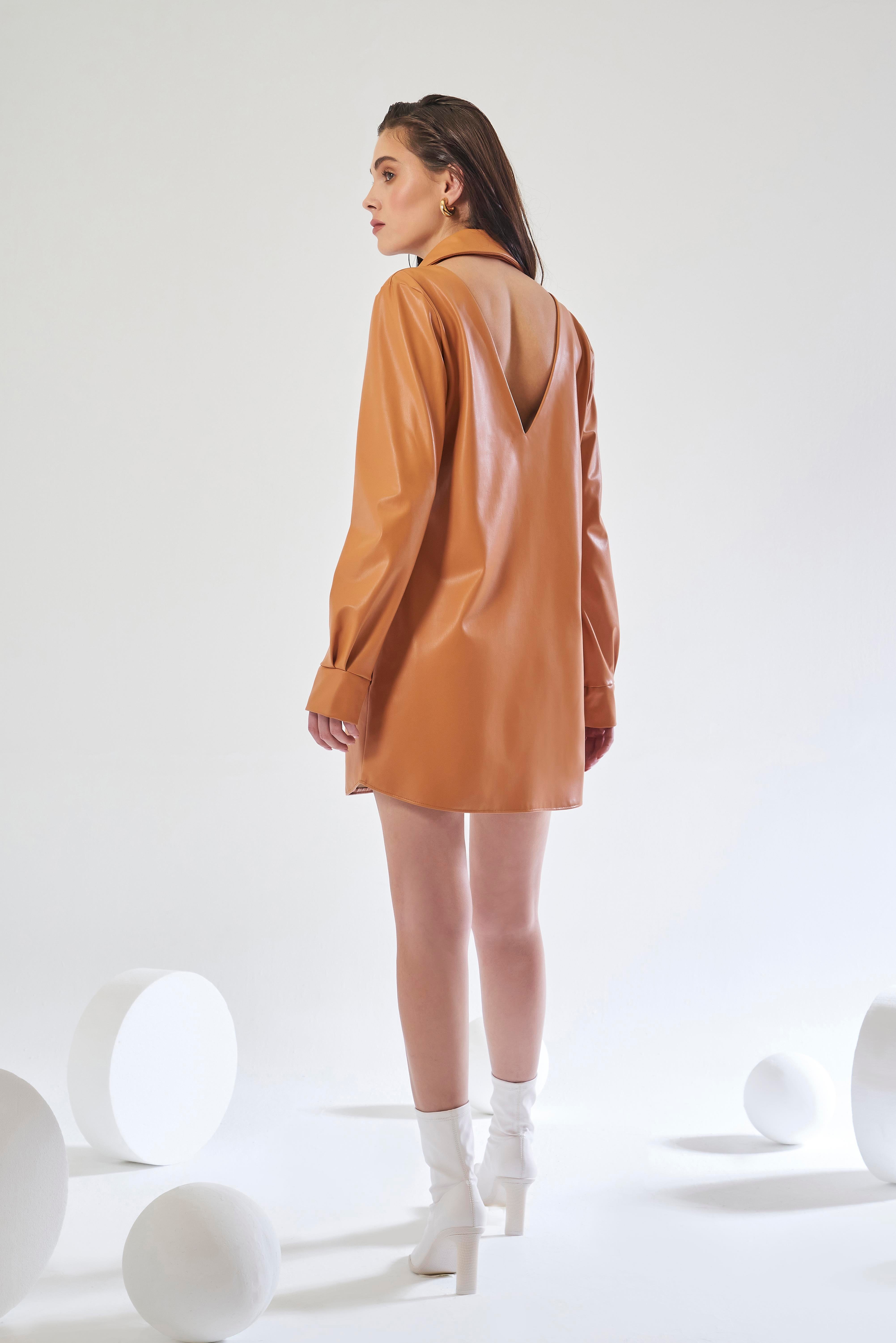 Ares Shirt Dress - Deri Gömlek Elbise