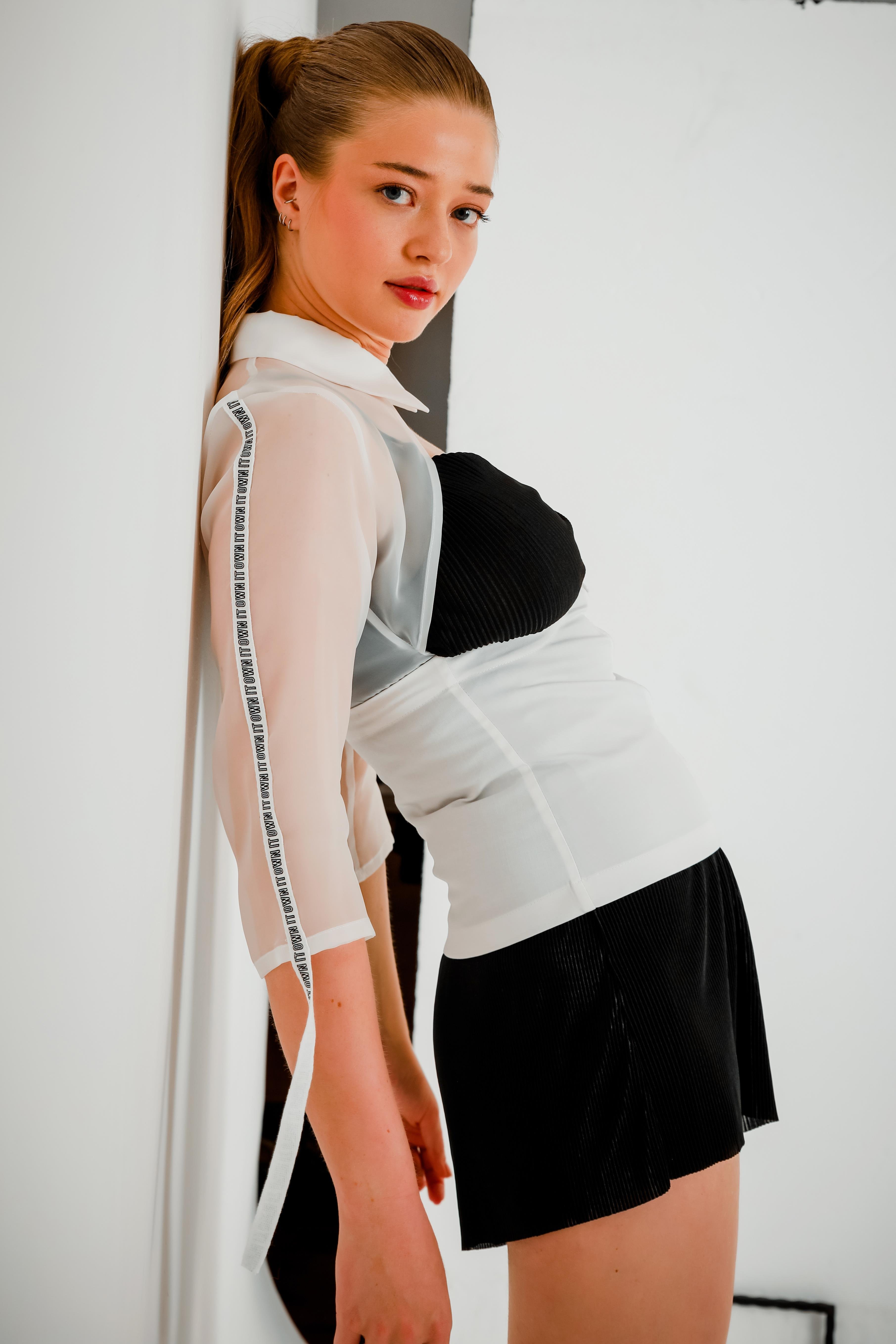 Cursa Top - Organze Fermuarlı Bluz