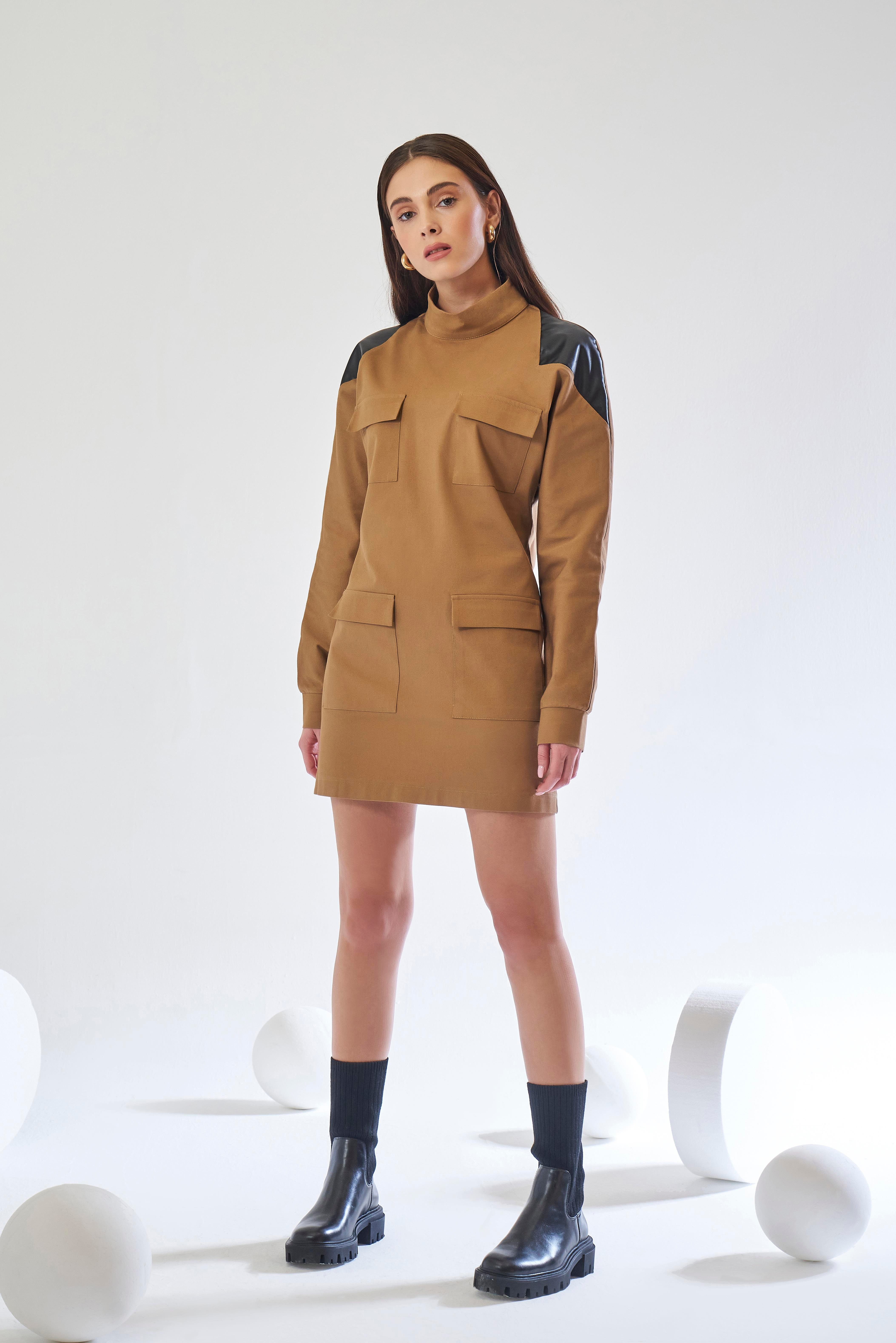 Zethos Dress - Kahve Cepli Elbise