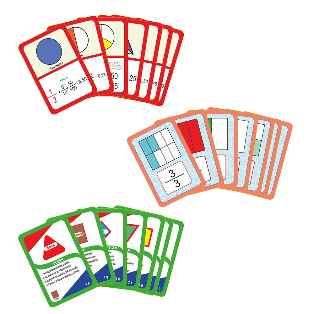 m.kart12-3-4 ve İleri Sınıflar İçin 3'lü Geometri ve Kesirler Seti - Matematik Oyun KartlarıMatematik Oyun KartlarıOkularenkkat