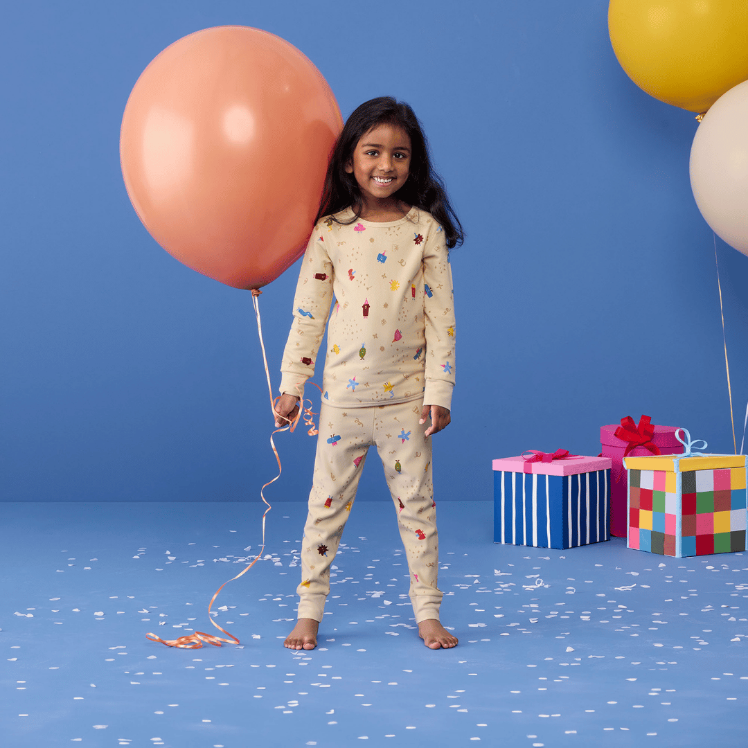 Organik Pamuklu 2 Parça Uzun Pijama (1.0 TOG) 4 Yaş - Birthday Blobs
