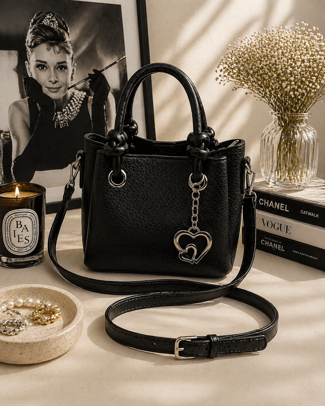 Kalp Charm Detaylı Mini Çanta