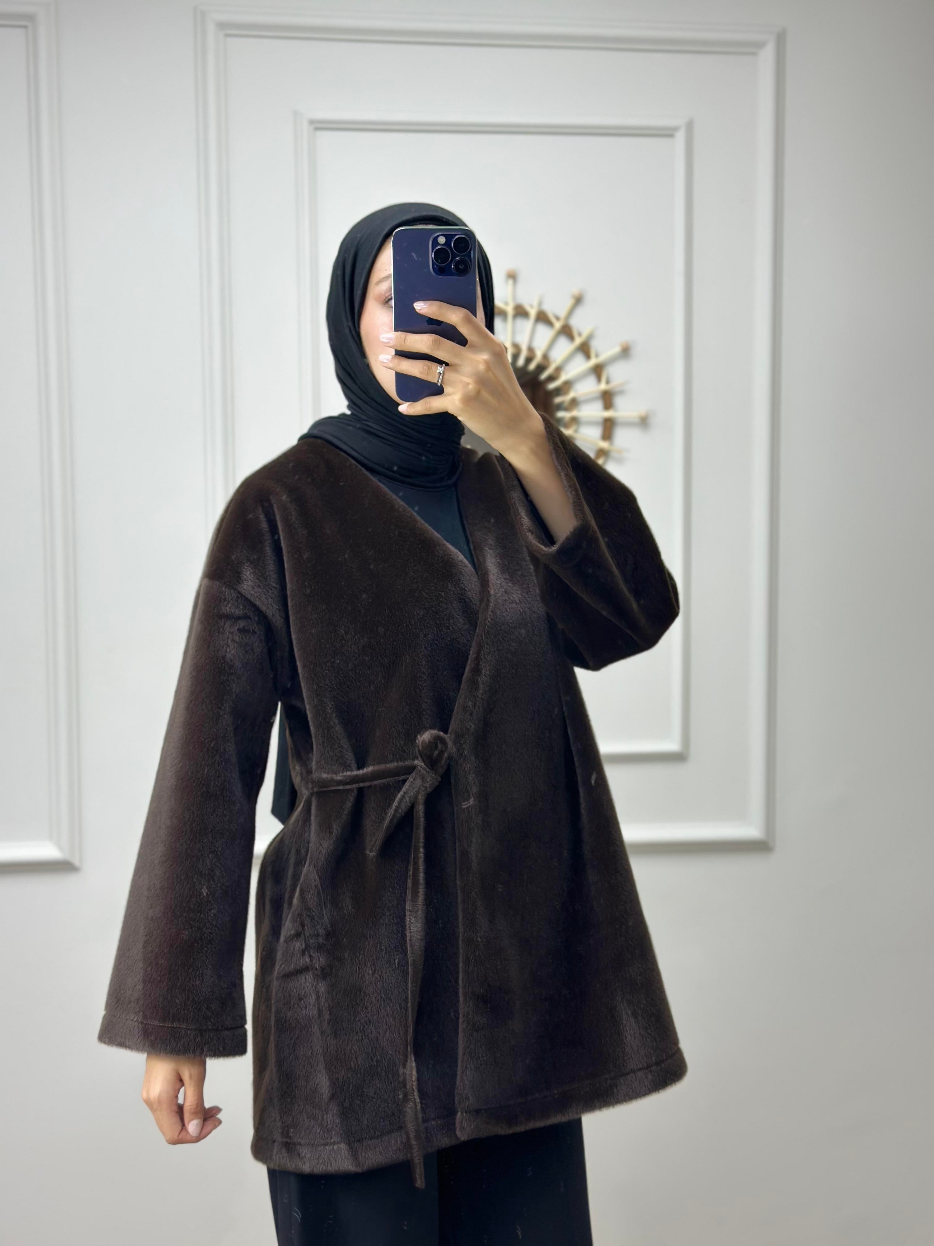 Acı Kahve Bağlamalı Peluş Kimono