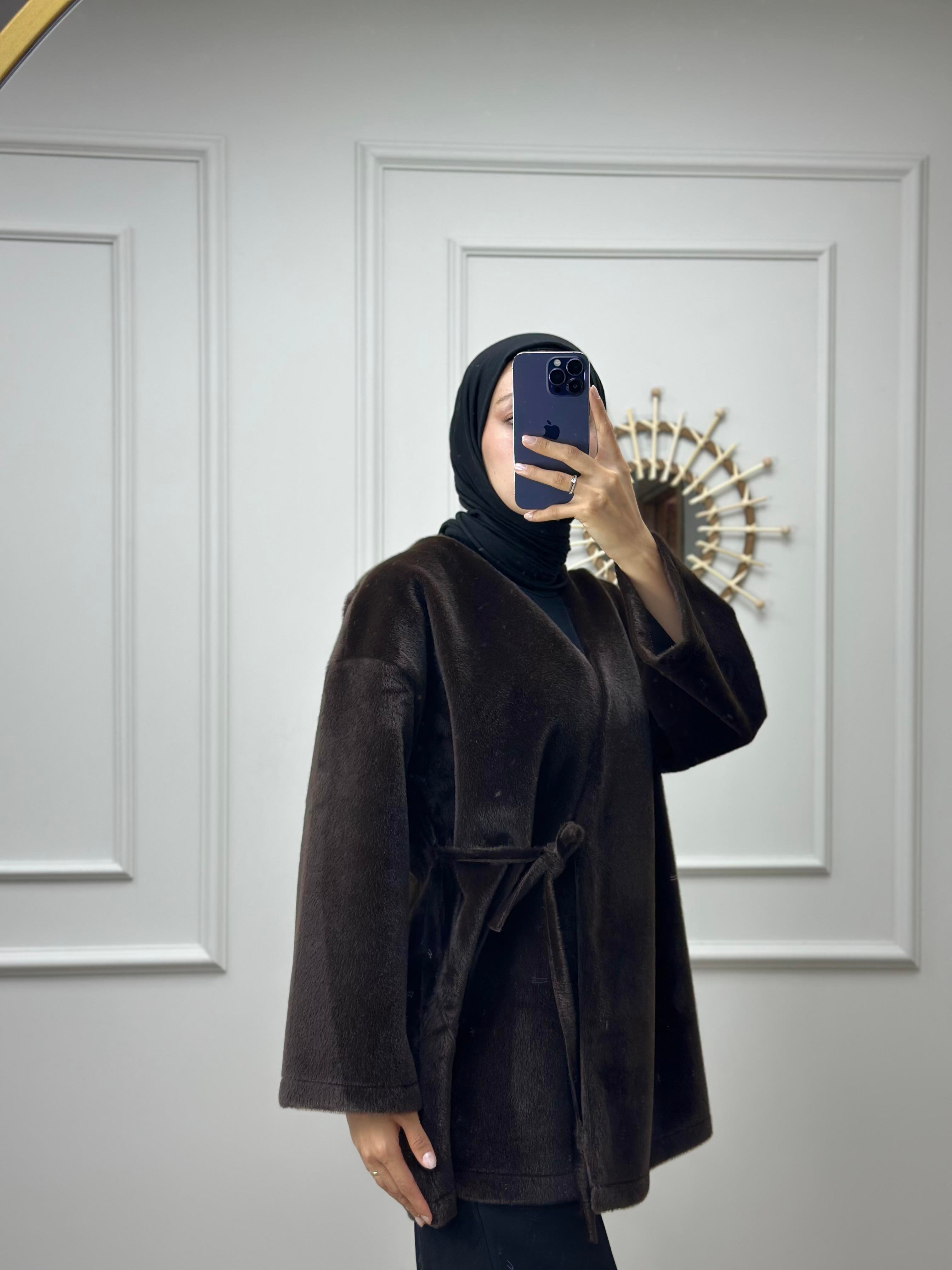 Acı Kahve Bağlamalı Peluş Kimono