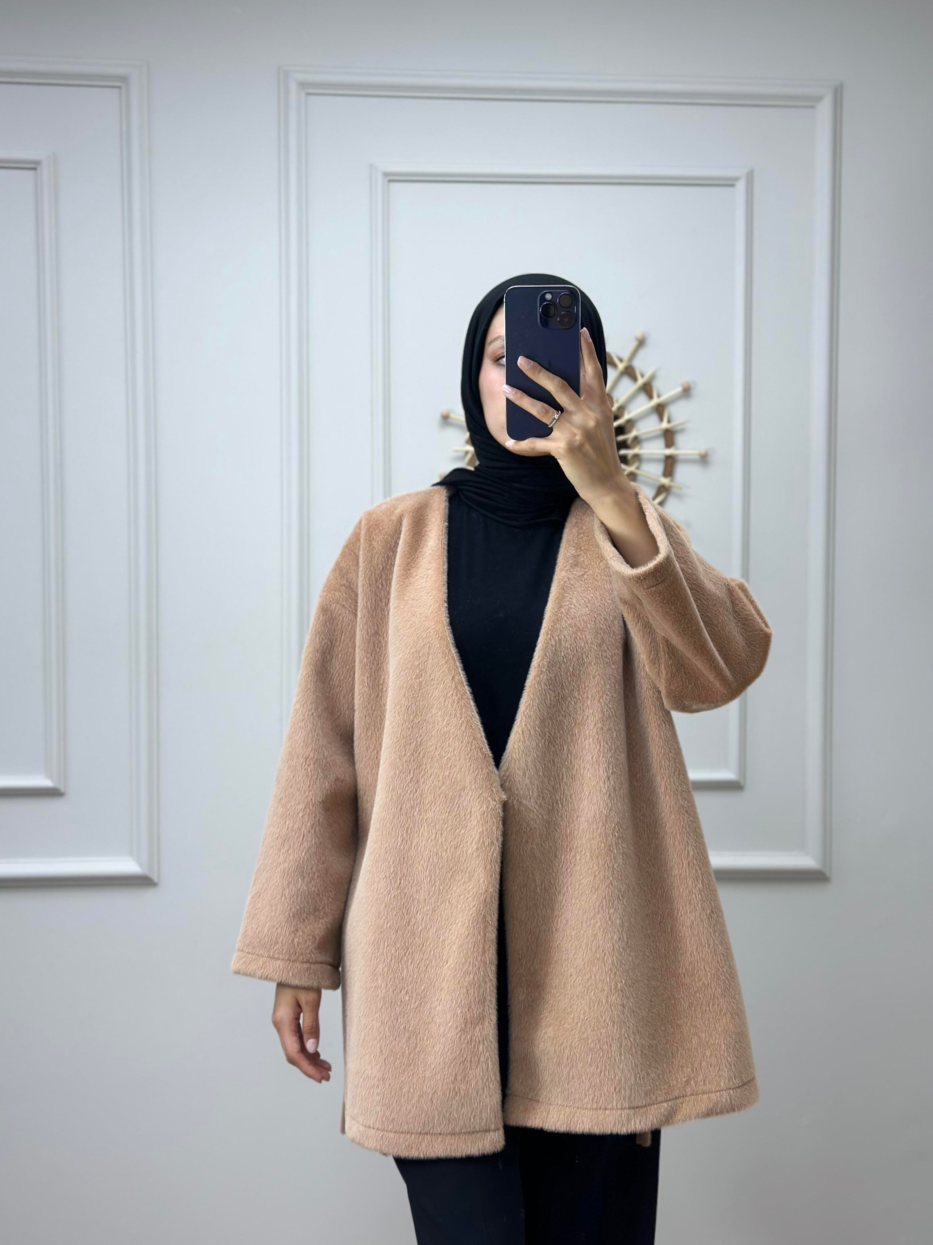 Bej Bağlamalı Peluş Kimono