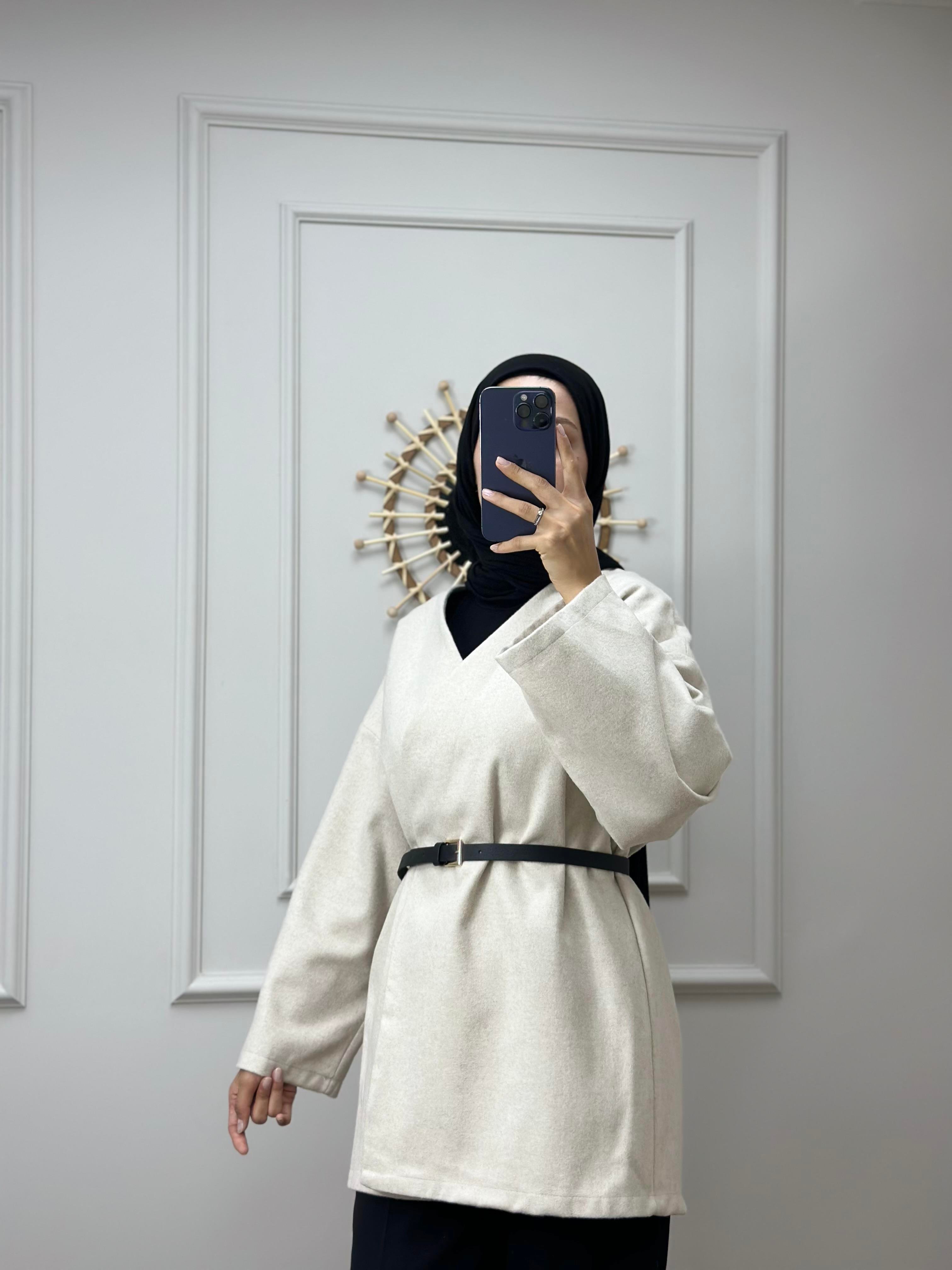 Bel Kemerli Kaşe Kimono
