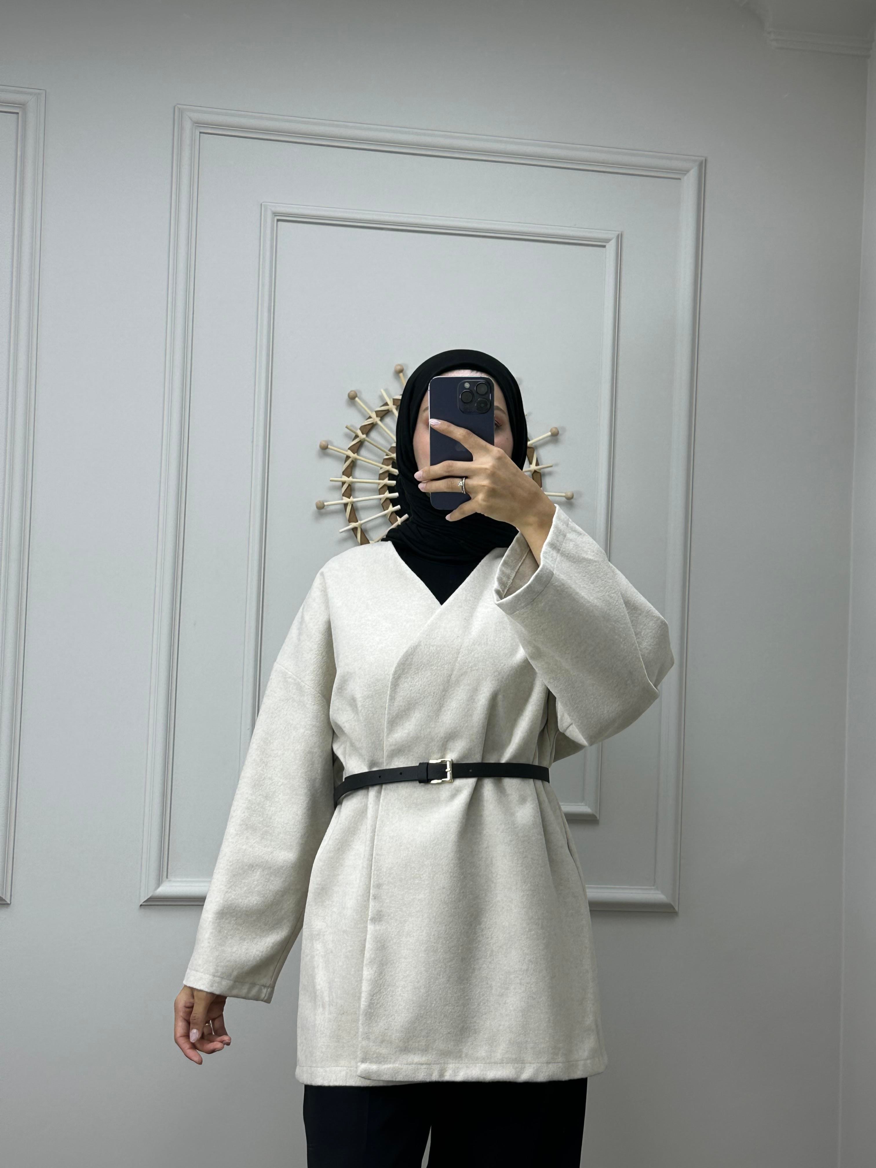 Bel Kemerli Kaşe Kimono