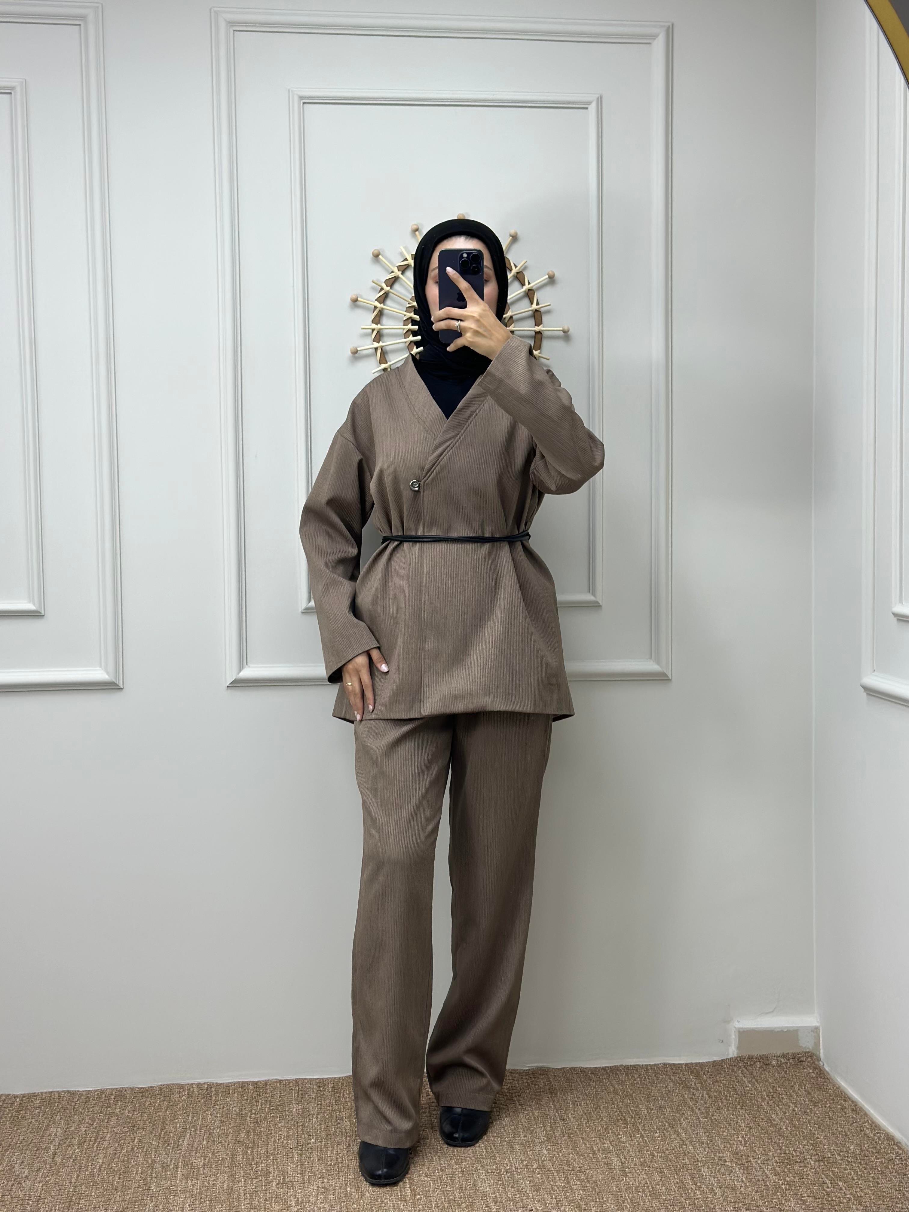 Fitilli Bel Kemerli Kimono Takım