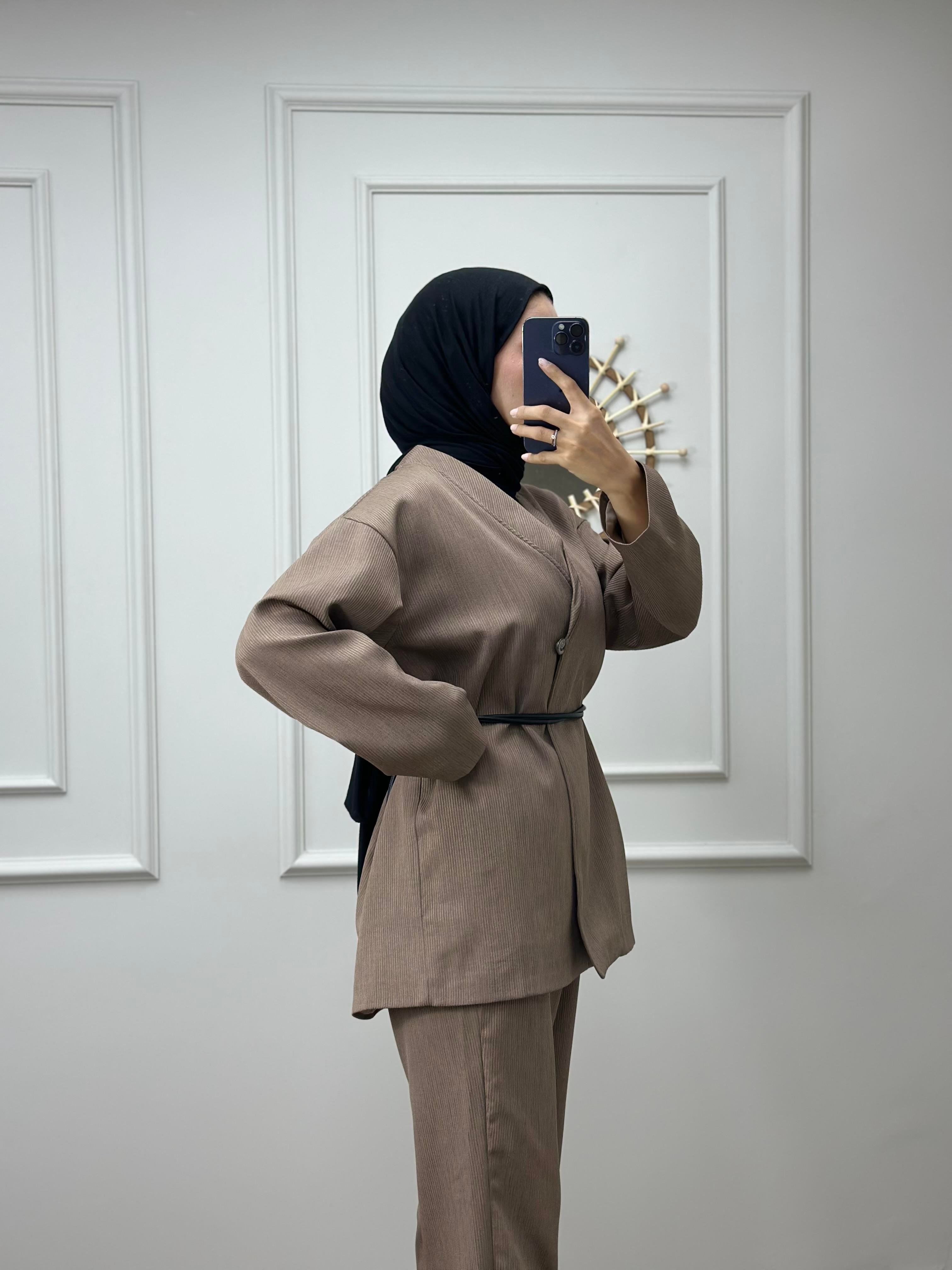 Fitilli Bel Kemerli Kimono Takım