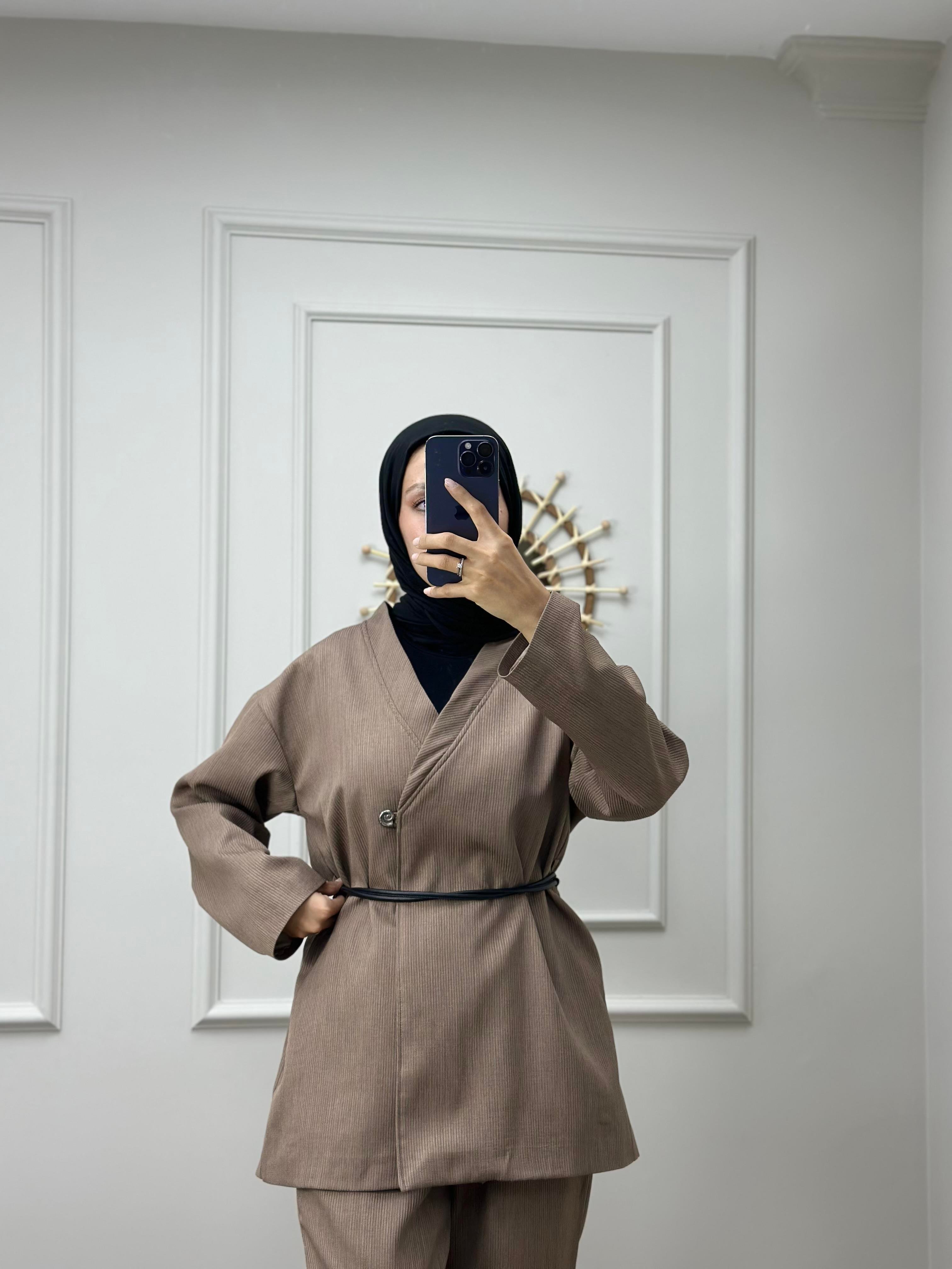 Fitilli Bel Kemerli Kimono Takım