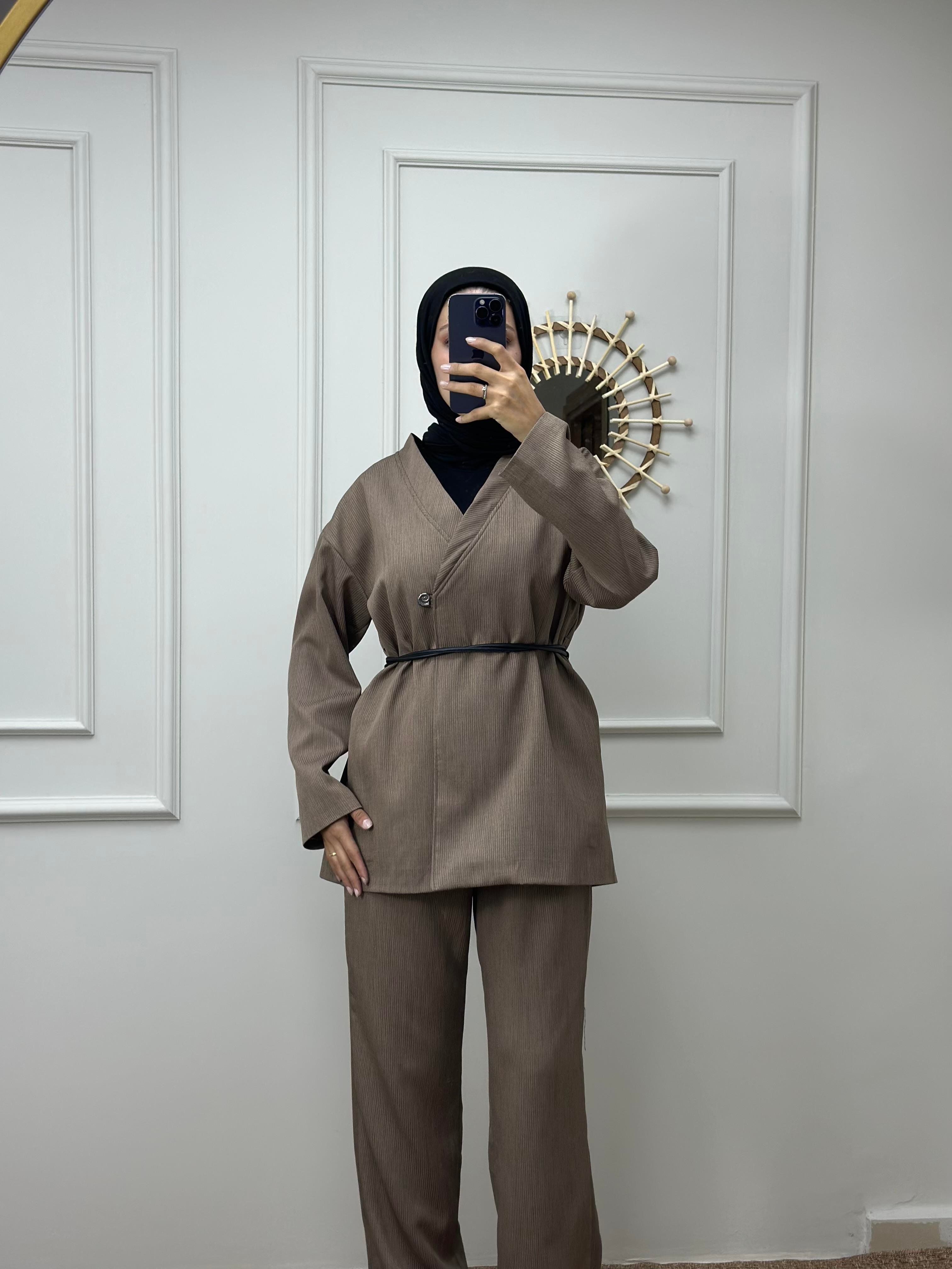 Fitilli Bel Kemerli Kimono Takım