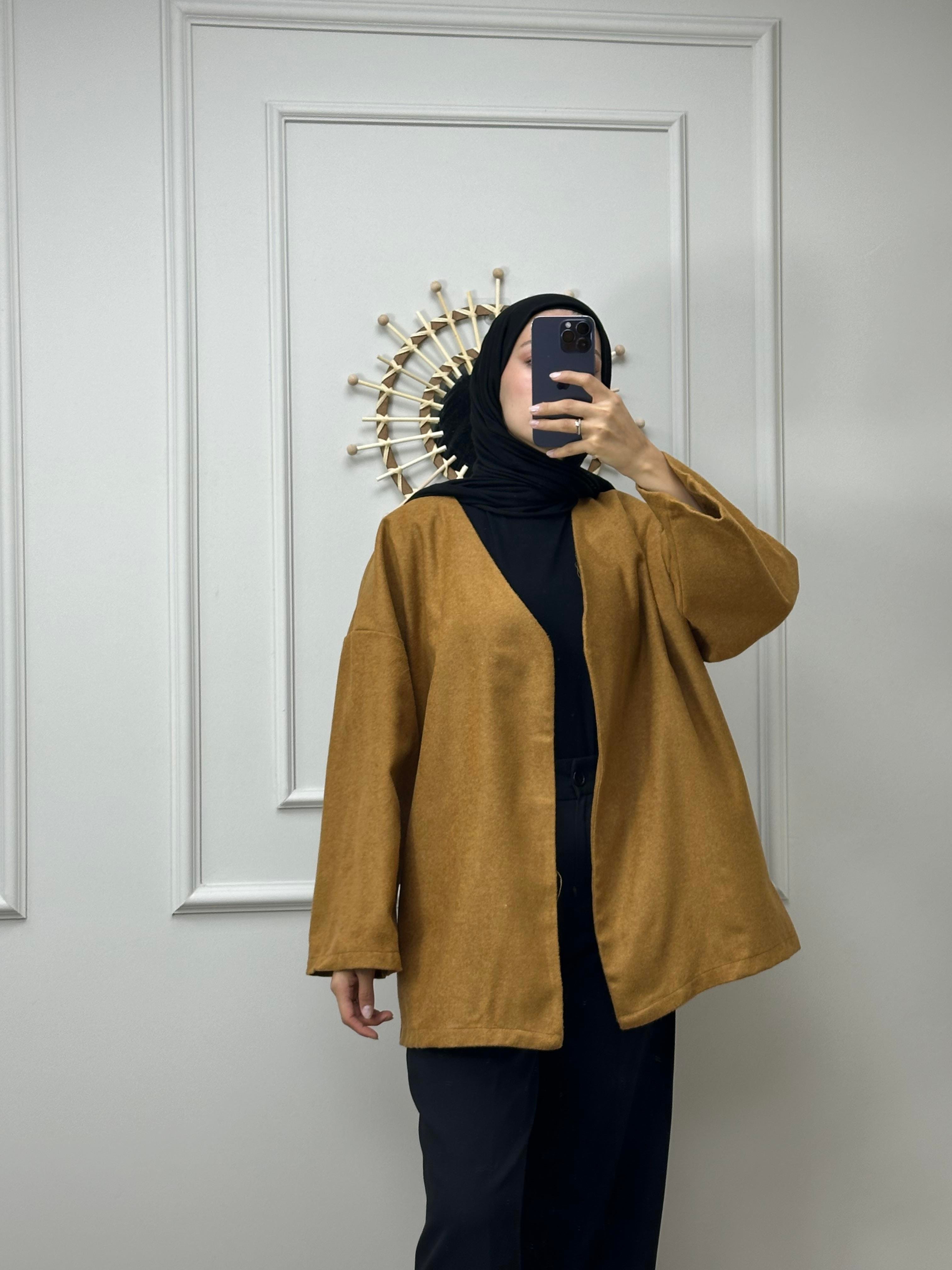 Hardal Bel Kemerli Kaşe Kimono