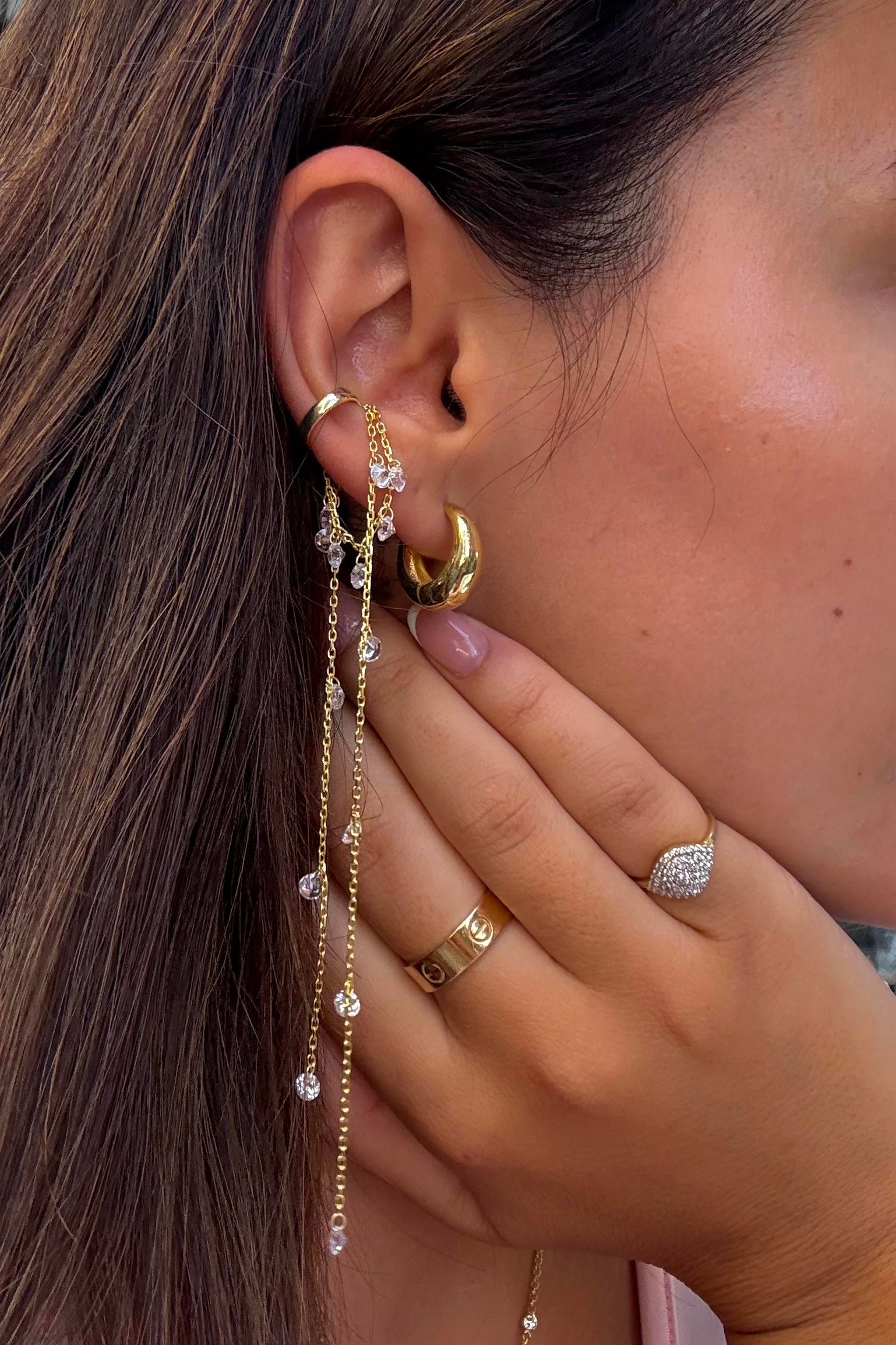 925 GÜMÜŞ/ TAŞLI SALLANTILI HALKA EARCUFF