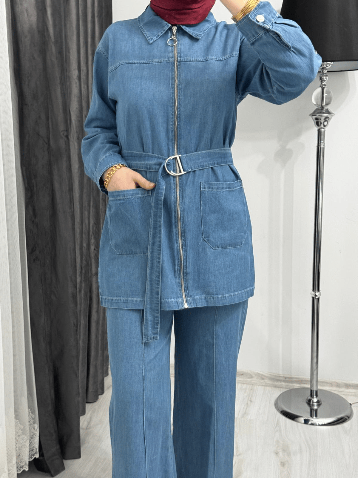 Cepli Kemerli Denim Set
