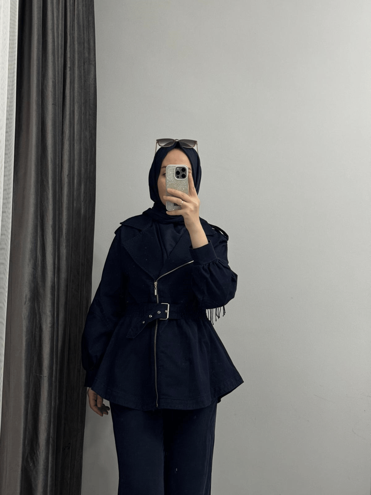 Fermuarlı Kruvaze Yaka Denim Ceket