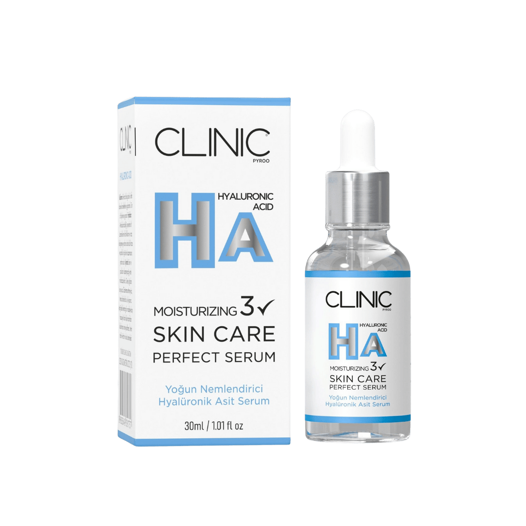 Clinic Serum 30ml, hyaluronik asit içeren yoğun nemlendirici ve elastikiyet artırıcı yüz serumu