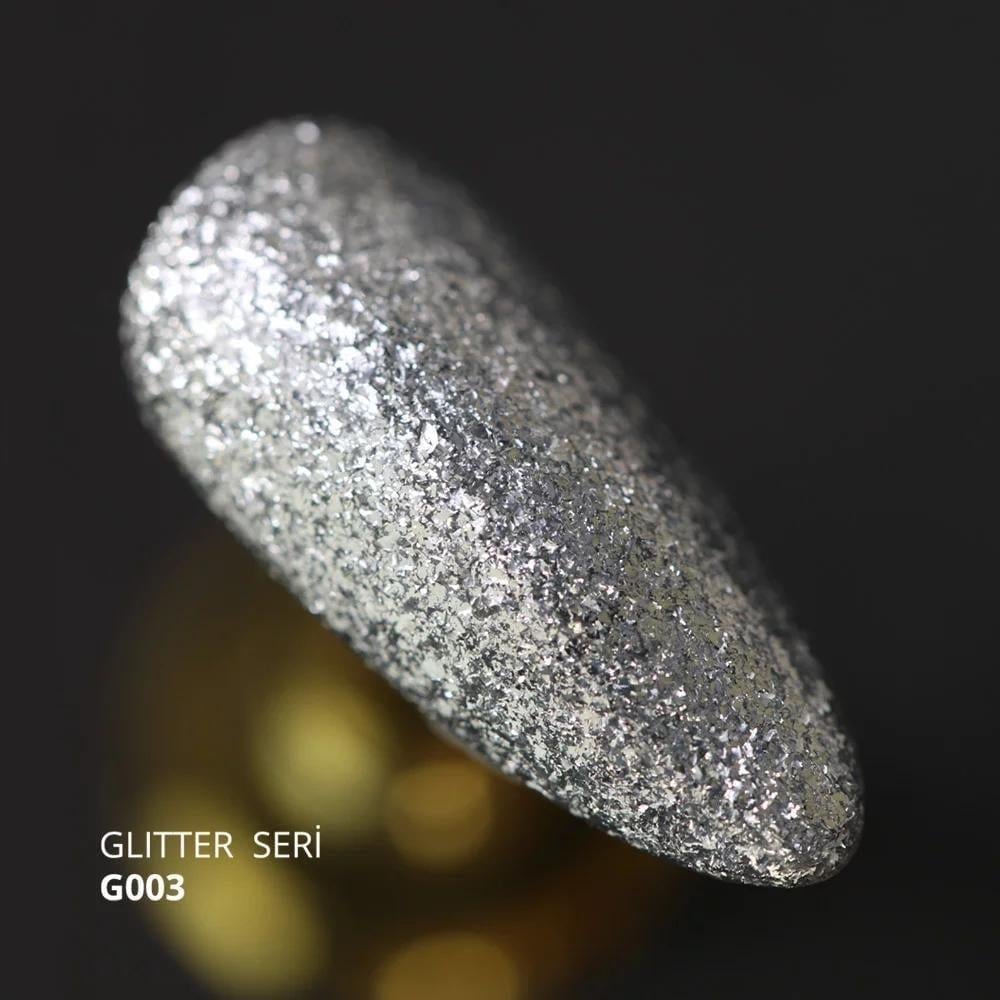 Momo Glitter Seri 14ml. G003 Yoğun Gümüş Parıltılı