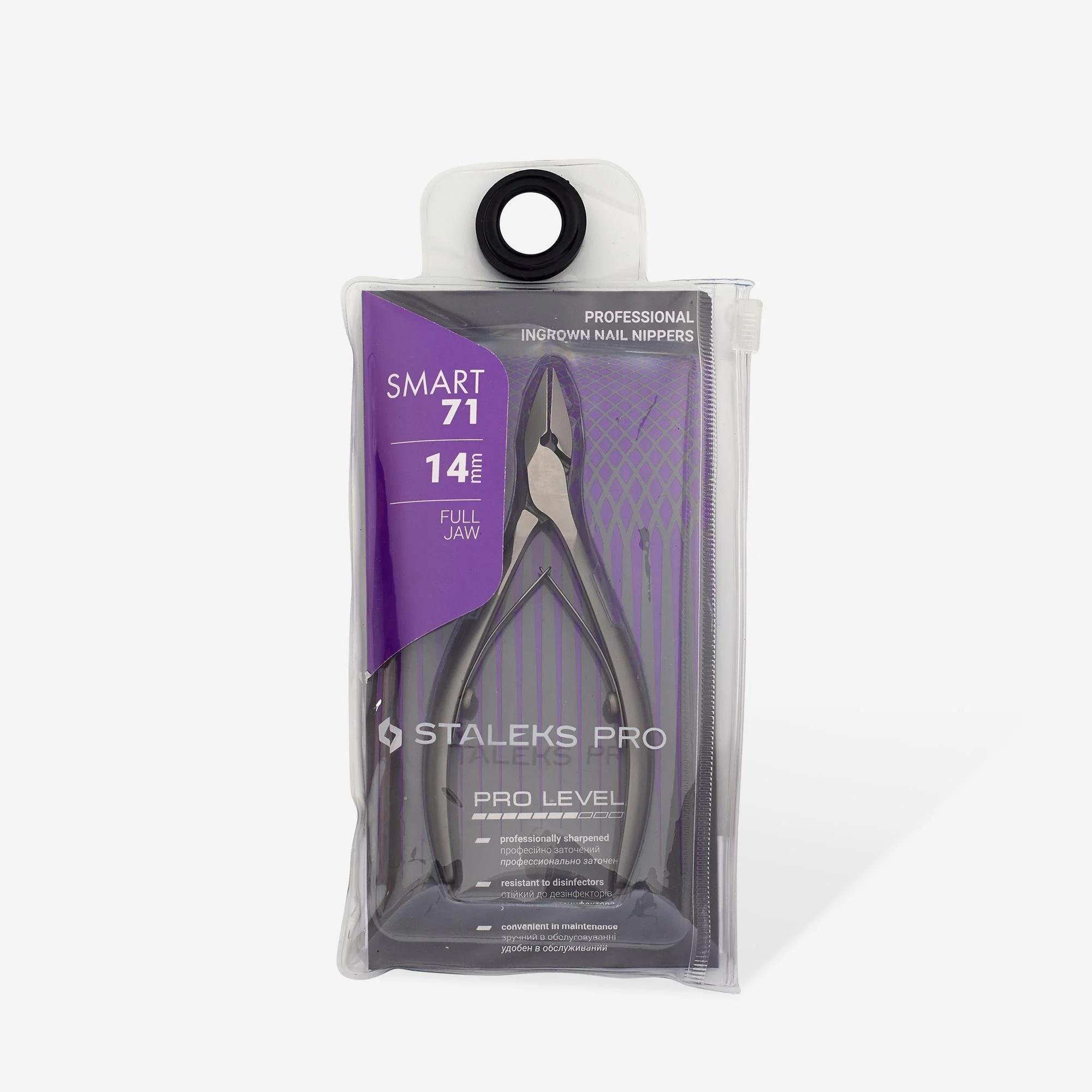 Staleks Pro Smart NS-71-14 – Batık tırnaklar için profesyonel ayak tırnağı pense, 14 mm bıçak, ince daralmış uç, ergonomik eğri sap, paslanmaz çelik