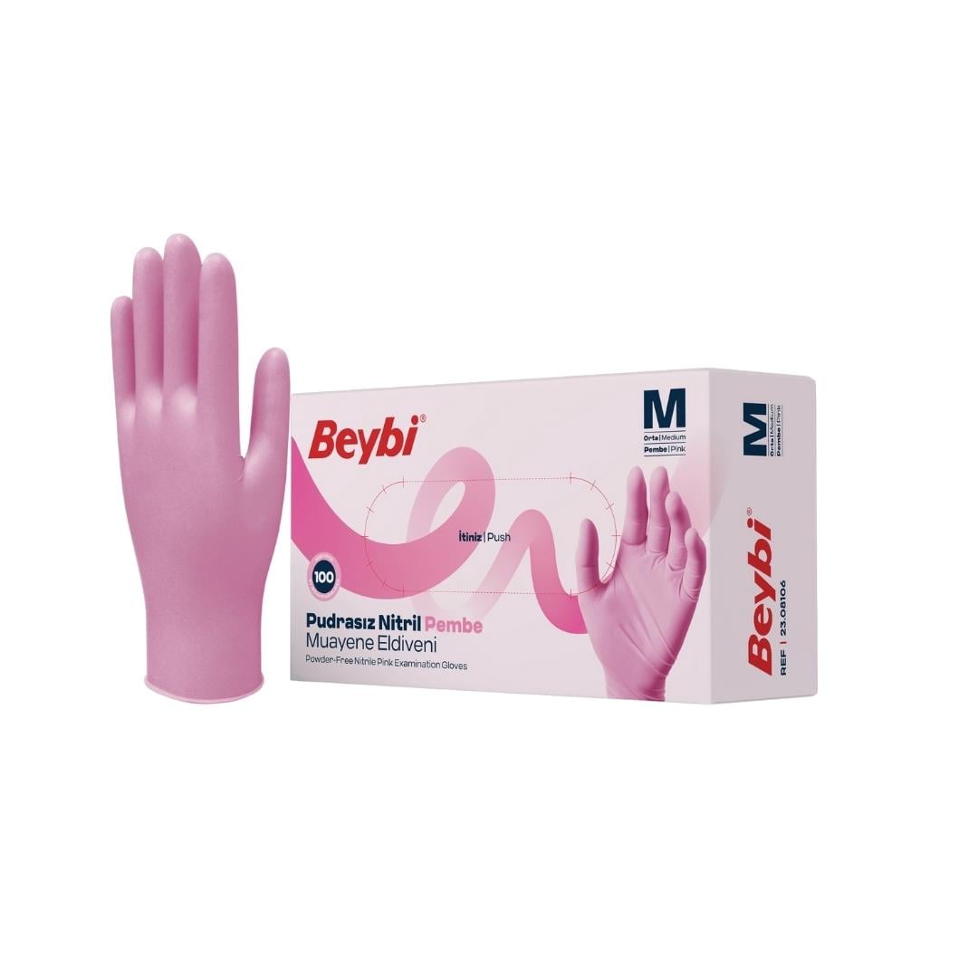 Sterilizasyon & Hijyen ÜrünleriBeybiBeybi Pudrası Nitril Eldiven 100'lü Pembe M