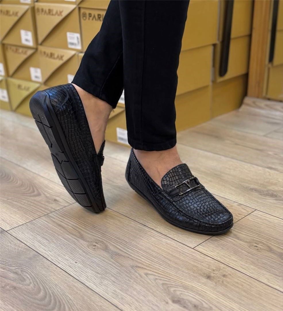 Hakiki Deri Baskılı Günlük Loafer Ayakkabı 