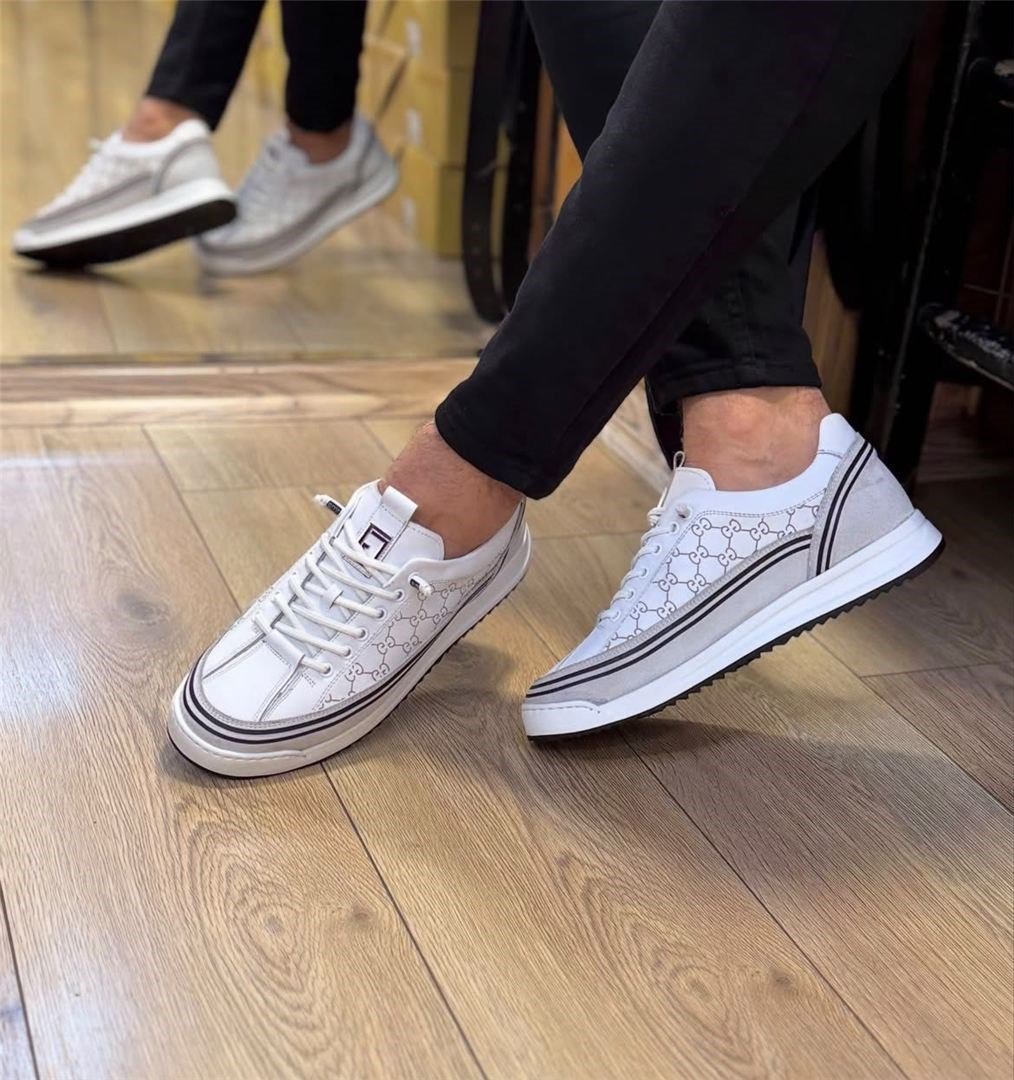 Tasarım Harikası Hakiki Deri Lastik Bağcıklı Sneakers 