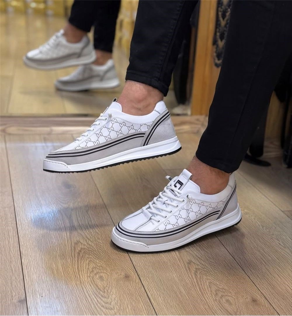 Tasarım Harikası Hakiki Deri Lastik Bağcıklı Sneakers 