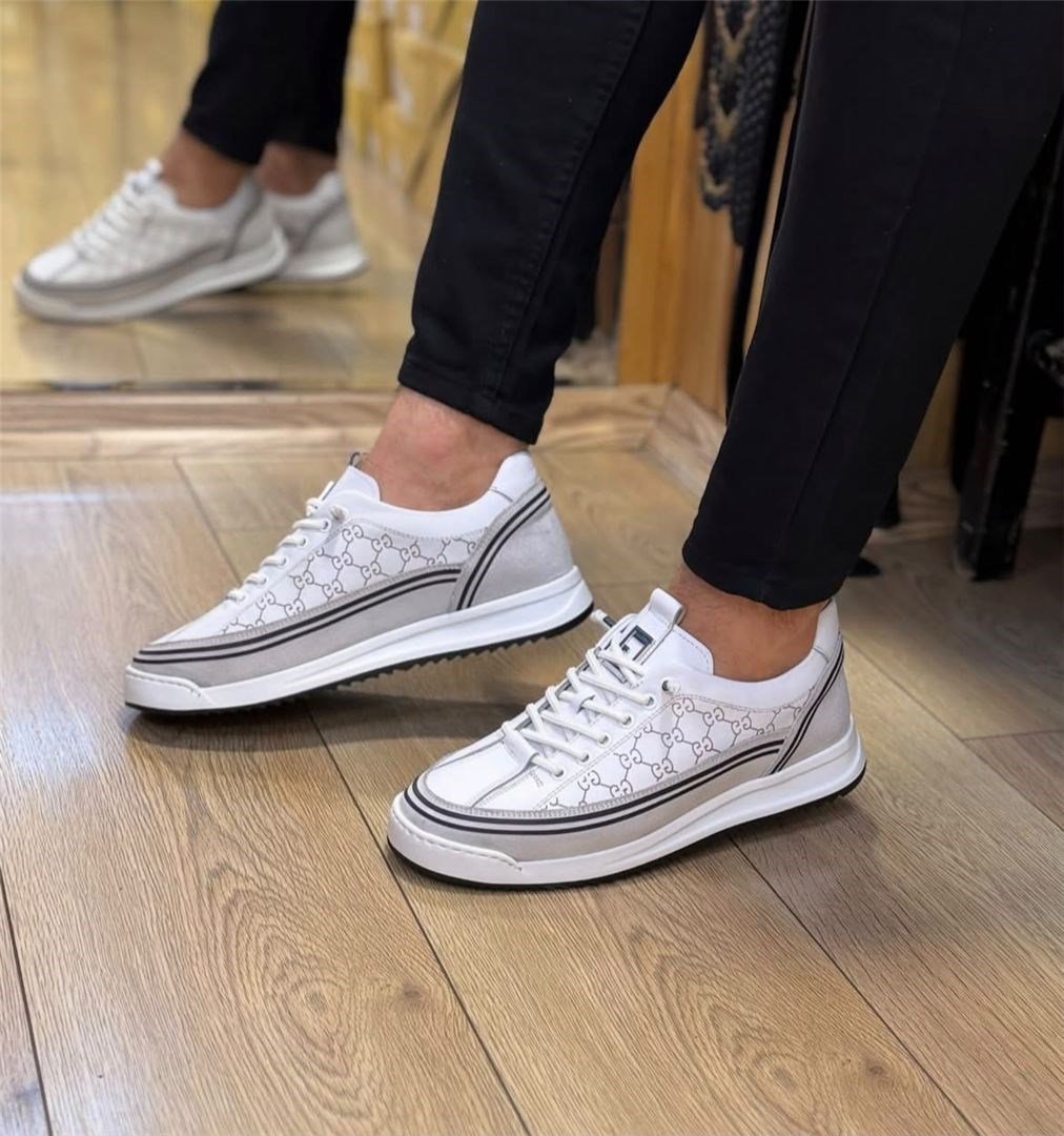 Tasarım Harikası Hakiki Deri Lastik Bağcıklı Sneakers 