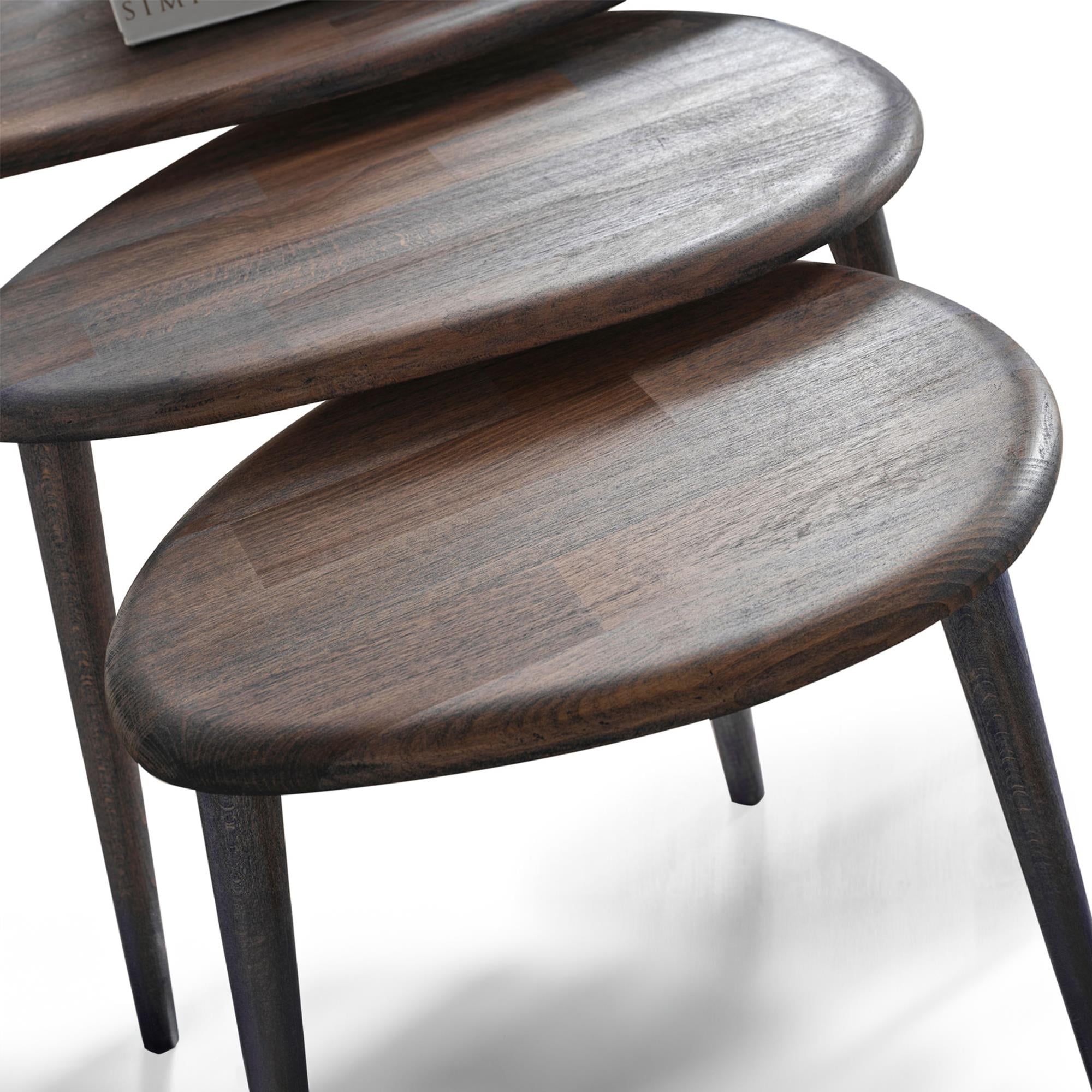 FAVdecor Masif Doğal Ahşap Zigon Sehpa 3'lü Set, Modern Masif Yan Sehpa Antrasit