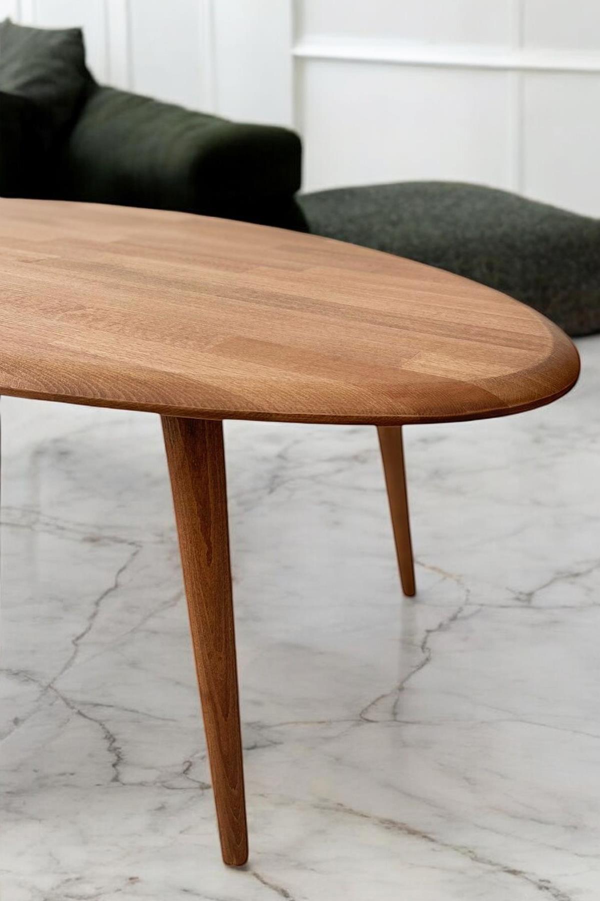 Fawdecor Asimetrik Masif Ahşap Modern İskandinav Oval Kestane Orta Sehpa
