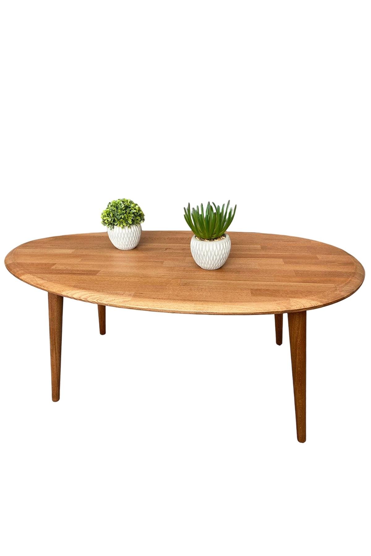 Fawdecor Asimetrik Masif Ahşap Modern İskandinav Oval Kestane Orta Sehpa