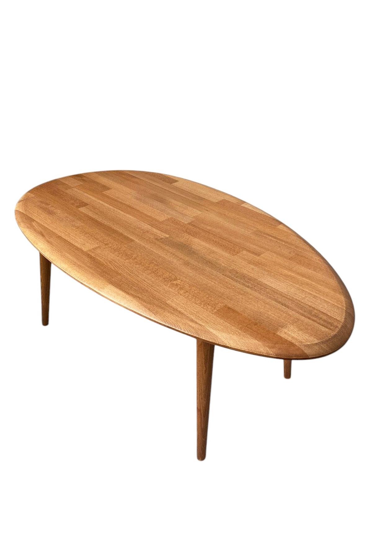 Fawdecor Asimetrik Masif Ahşap Modern İskandinav Oval Kestane Orta Sehpa