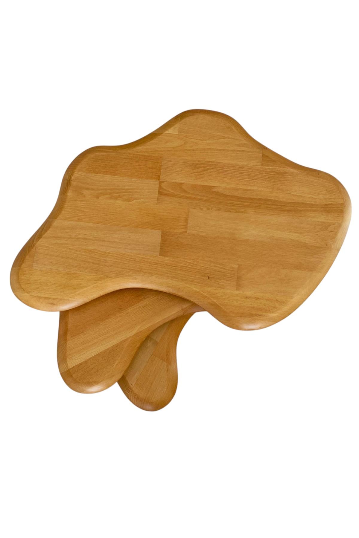 Fawdecor Asimetrik Masif Ahşap Zigon Sehpa Takımı 3'lü Set Modern Bohem Tarz Doğal Ağaç Yan Sehpa Açık Meşe