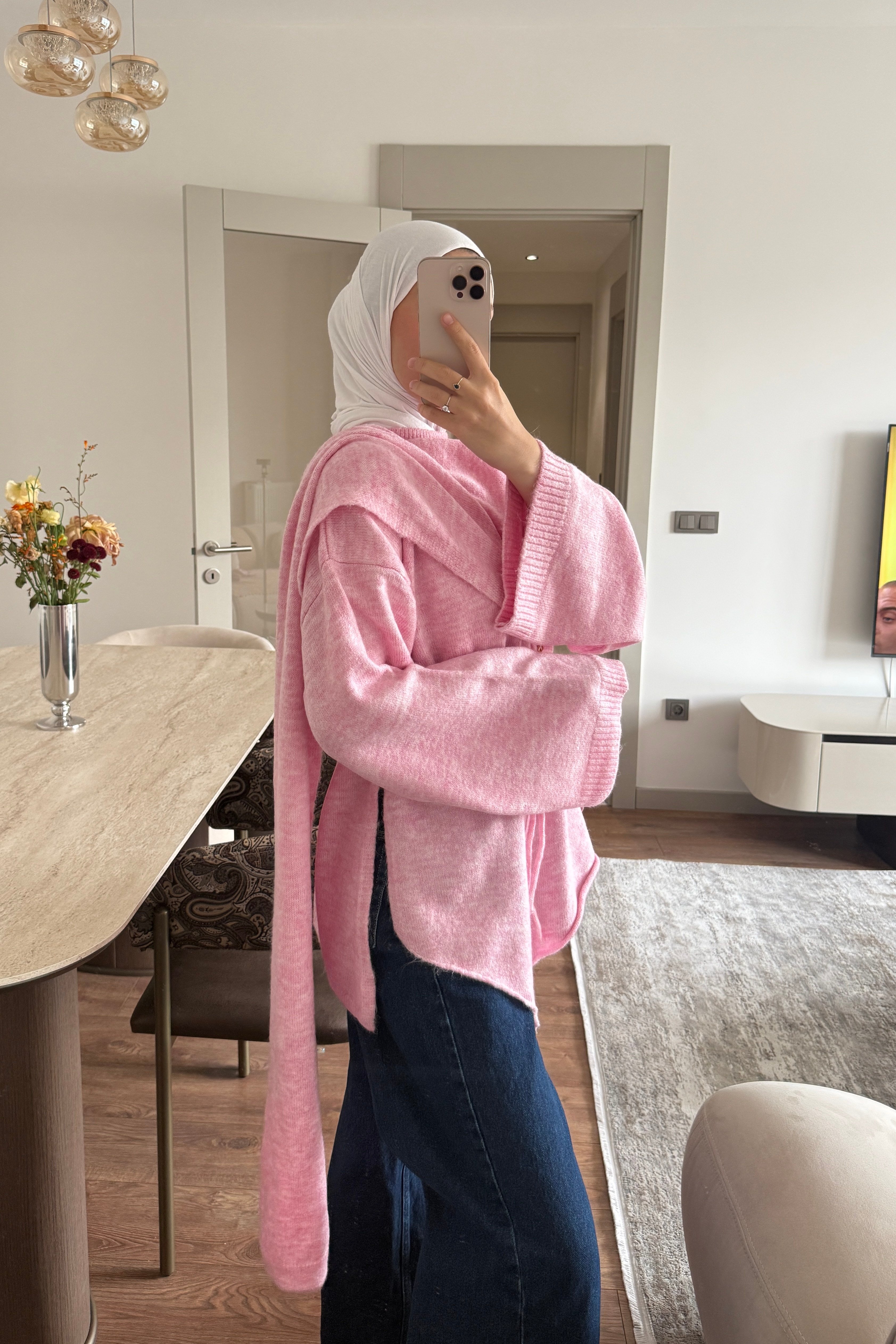 ATKI DETAYLI ÖRME KAZAK - PEMBE